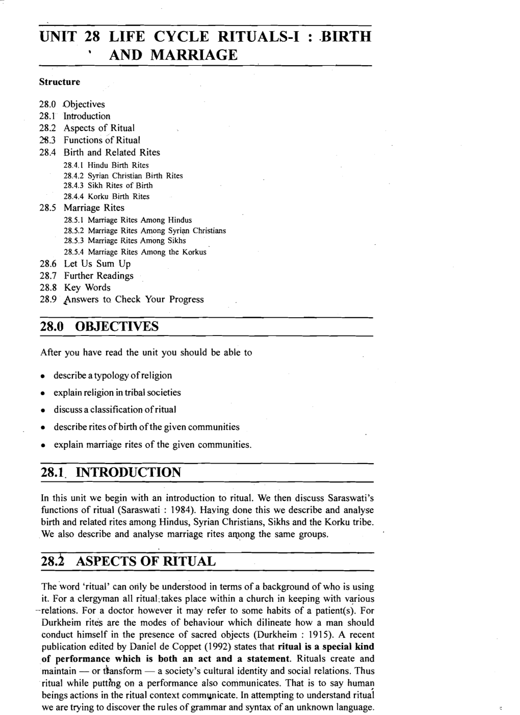 Unit 28 Life Cycle Rituals-I : .Birth ' and Marriage