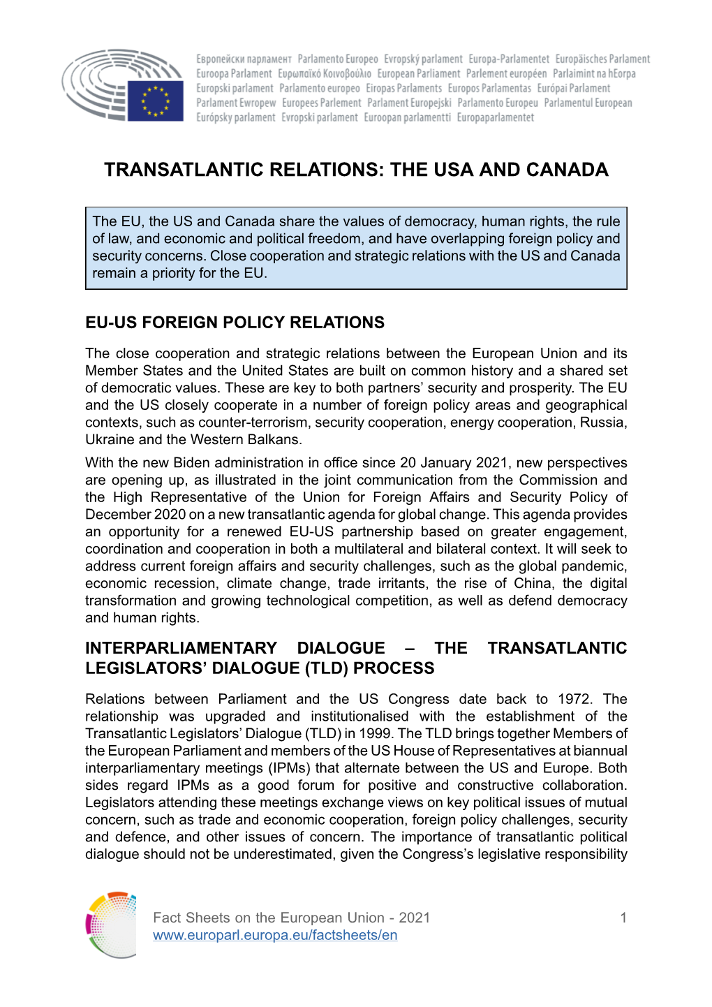 Transatlantic Relations: the Usa and Canada