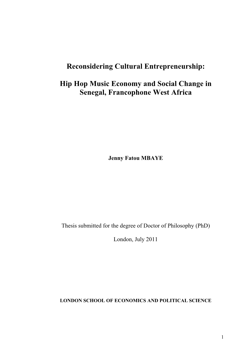 Hip Hop Music Economy and Social Change in Senegal, Francophone West Africa