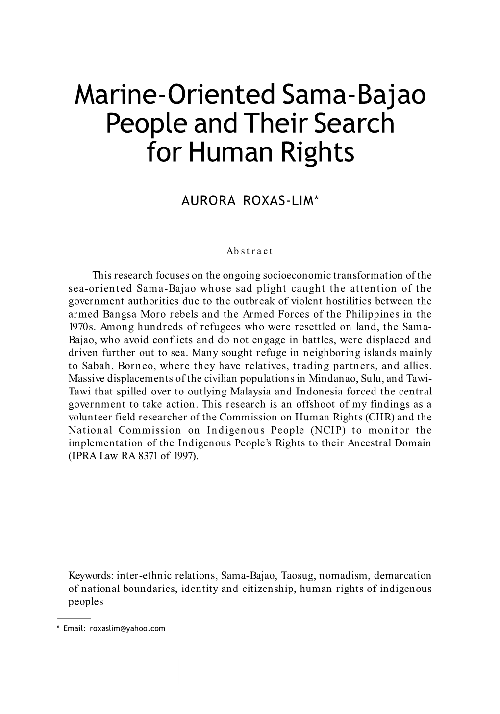 Marine-Oriented Sama-Bajao People and Their Search for Human Rights