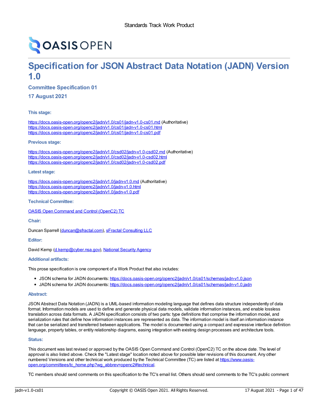 Specification for JSON Abstract Data Notation Version