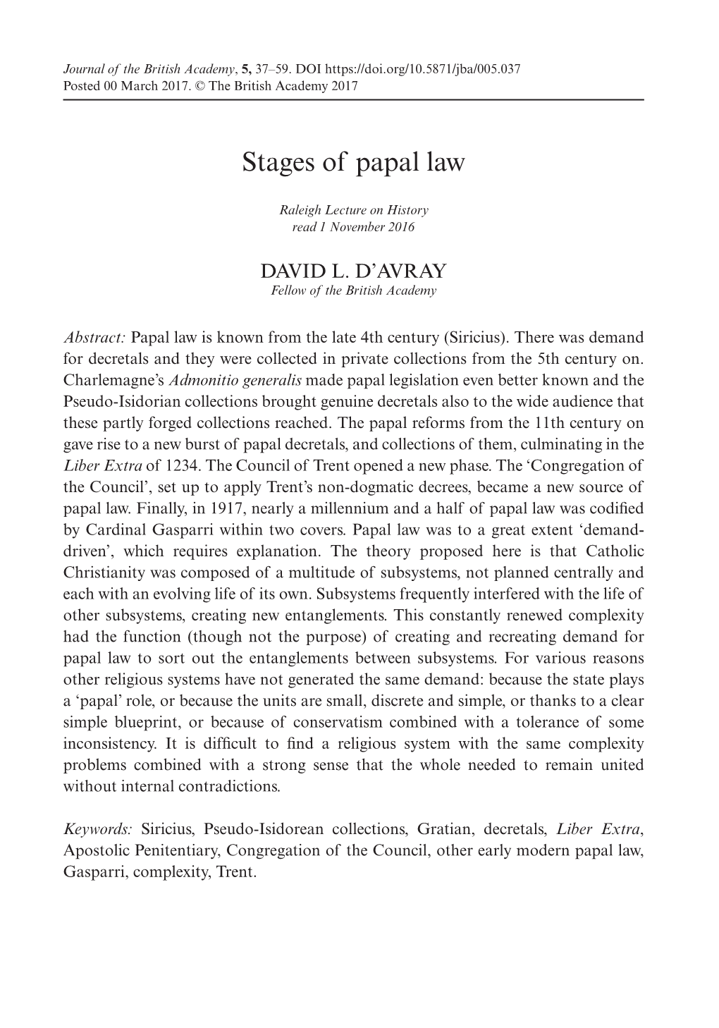 Stages of Papal Law