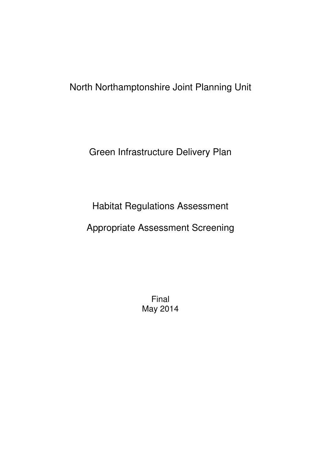 North Northamptonshire Joint Planning Unit Green Infrastructure