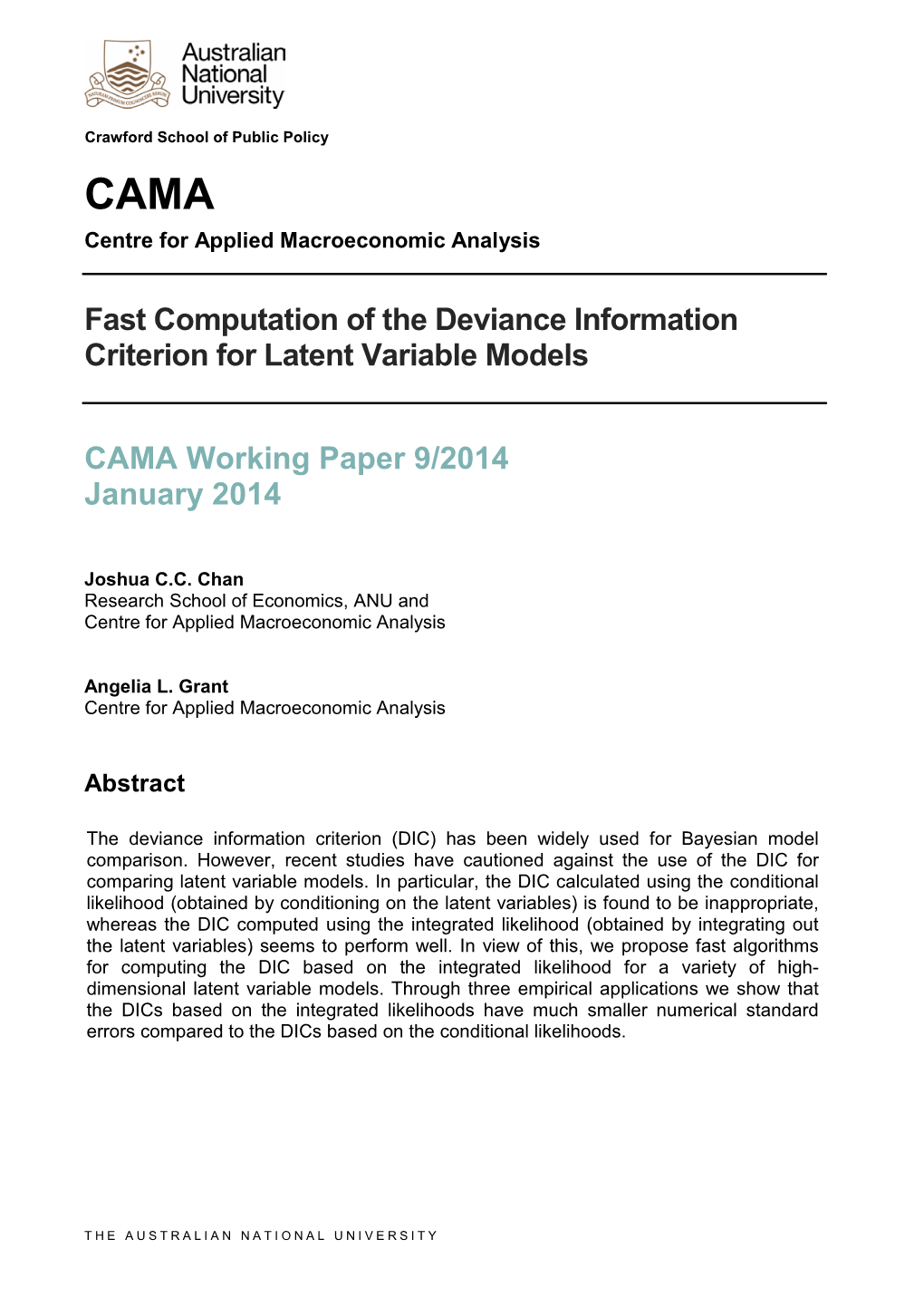 Fast Computation of the Deviance Information Criterion for Latent Variable Models