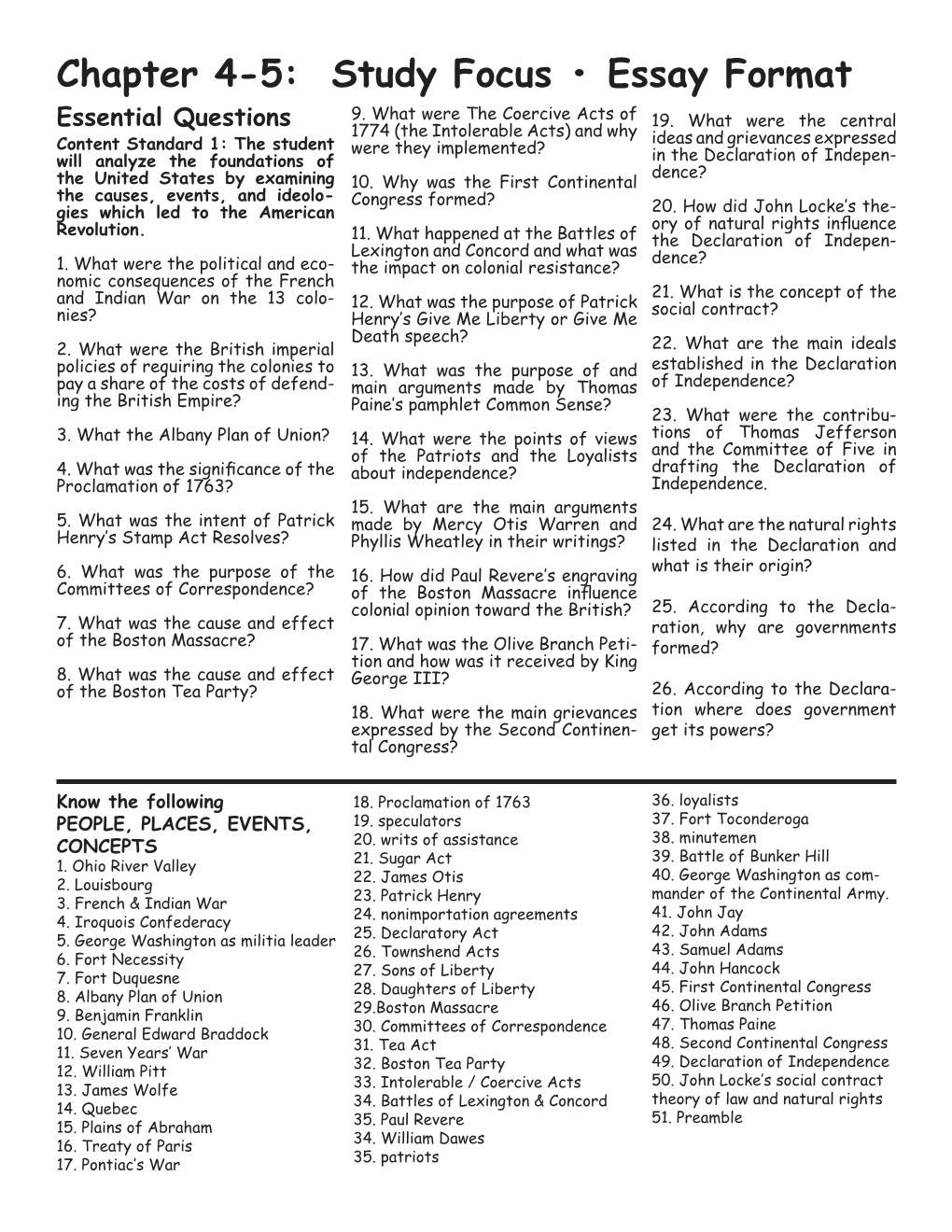 Chapter 4-5: Study Focus • Essay Format Essential Questions 9