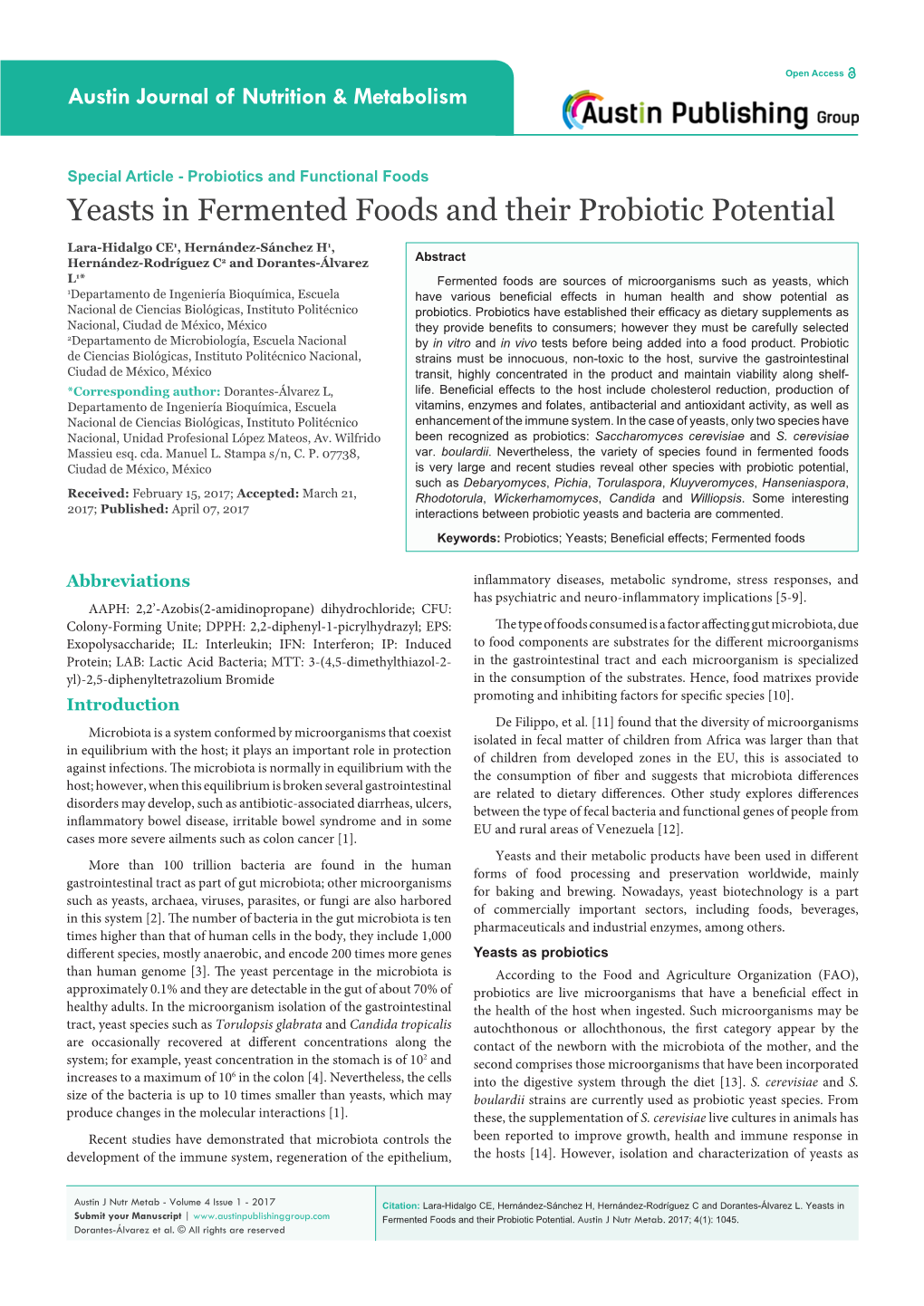 Yeasts in Fermented Foods and Their Probiotic Potential