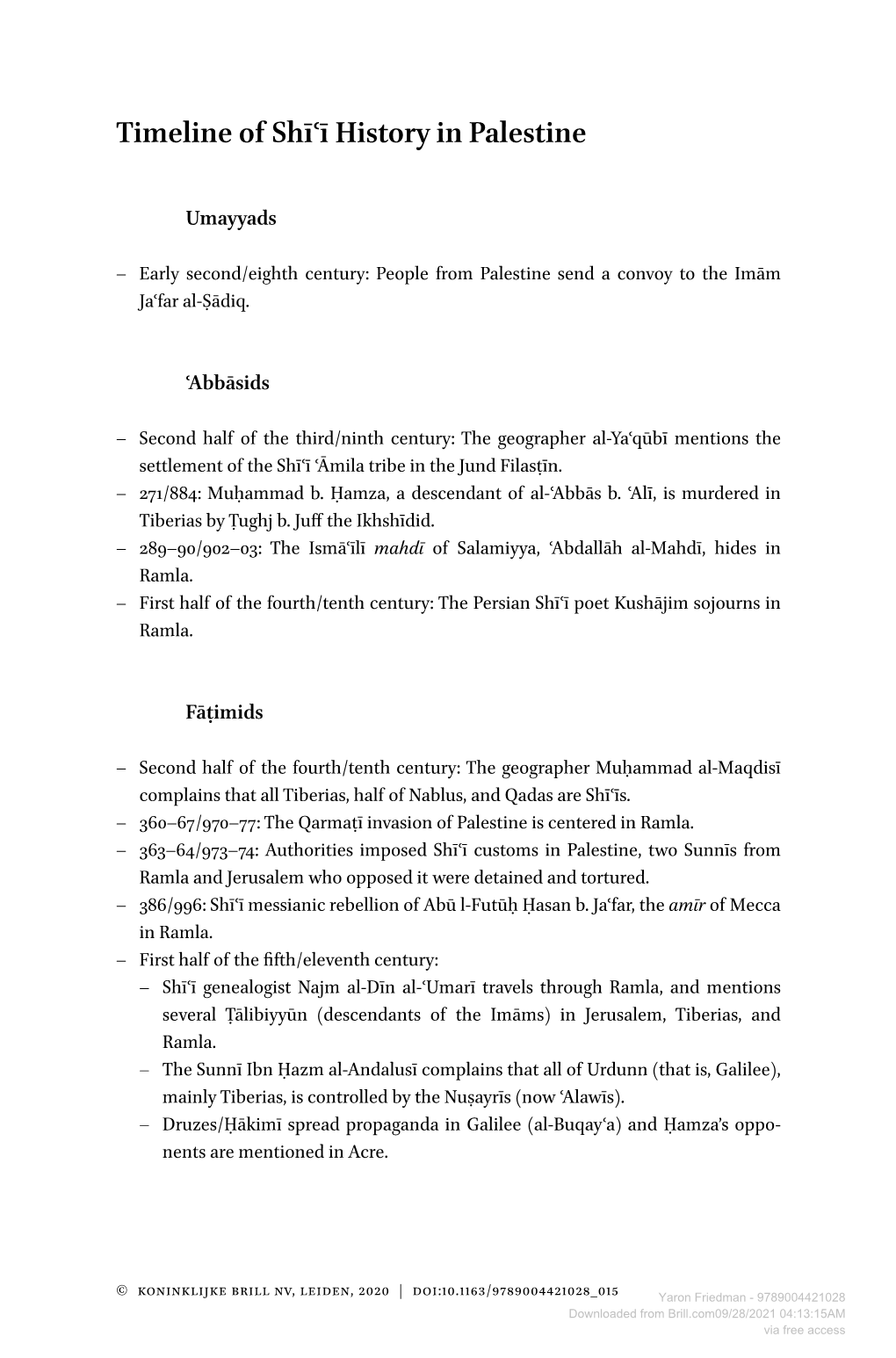 Timeline of Shīʿī History in Palestine