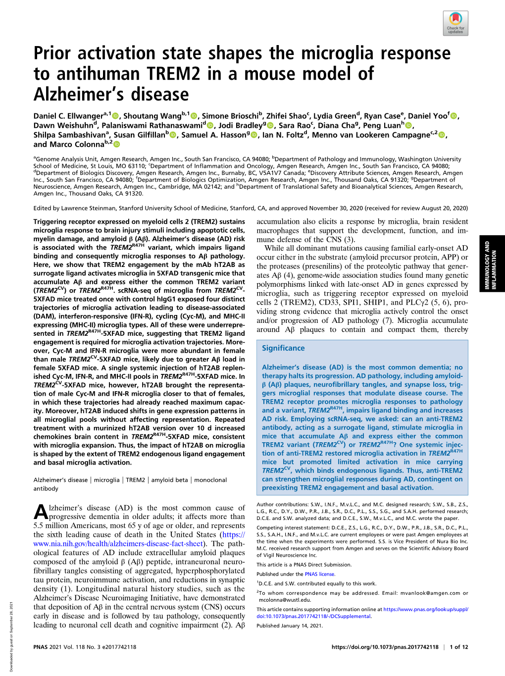 Prior Activation State Shapes the Microglia Response to Antihuman TREM2 in a Mouse Model of Alzheimer’S Disease