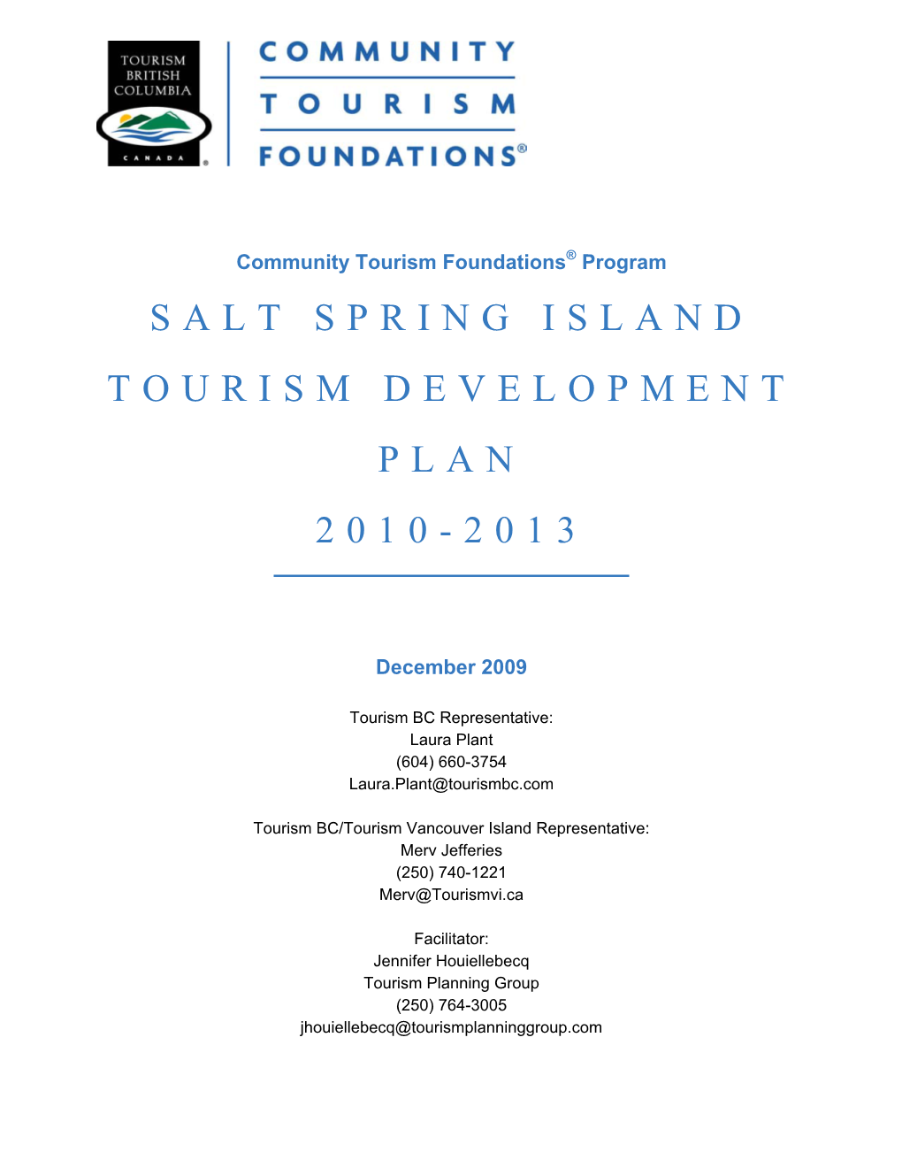 Salt Spring Island Tourism Development Plan 2010-2013