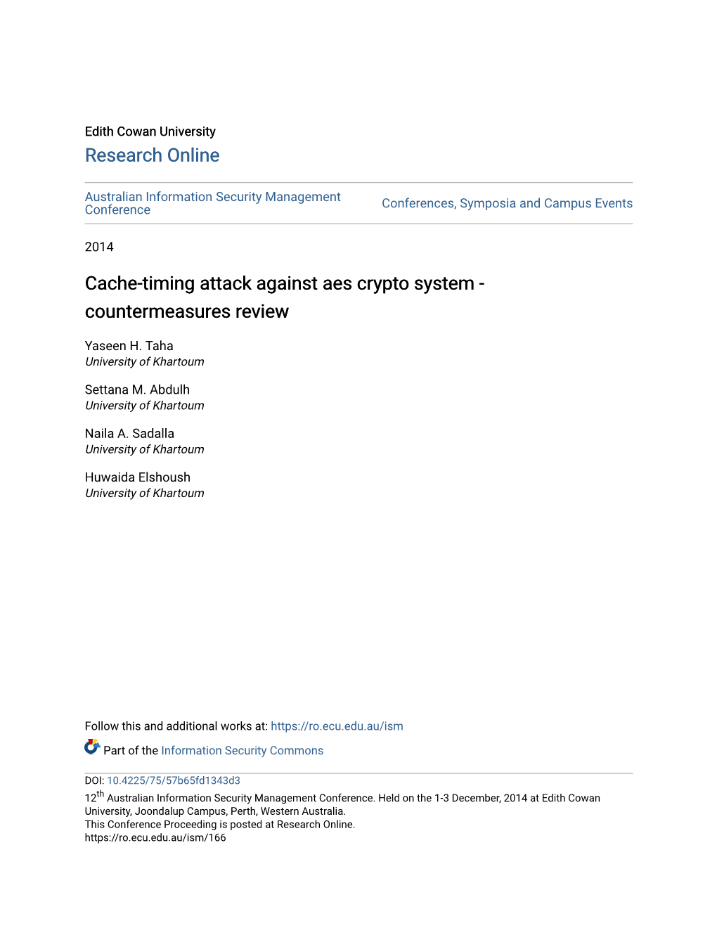 Cache-Timing Attack Against Aes Crypto System - Countermeasures Review