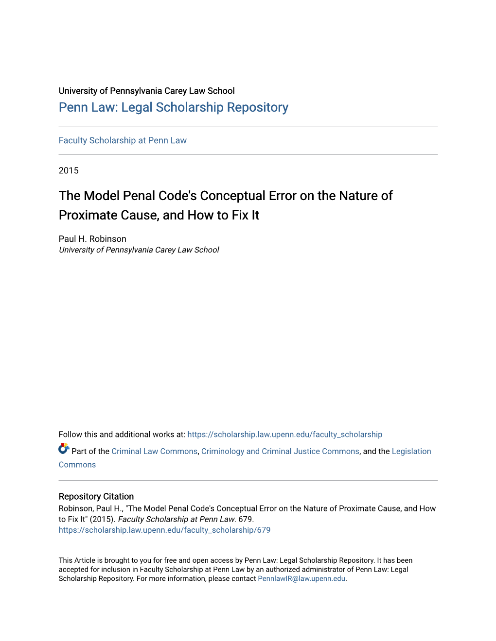 The Model Penal Code's Conceptual Error on the Nature of Proximate Cause, and How to Fix It