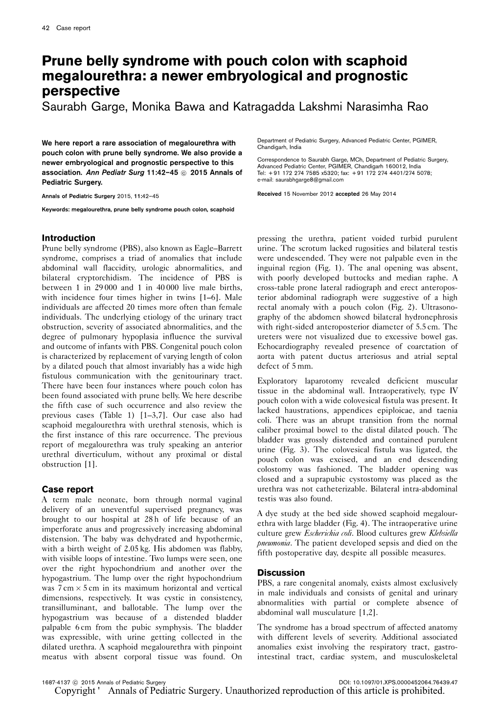 Prune Belly Syndrome with Pouch Colon with Scaphoid Megalourethra: a Newer Embryological and Prognostic Perspective