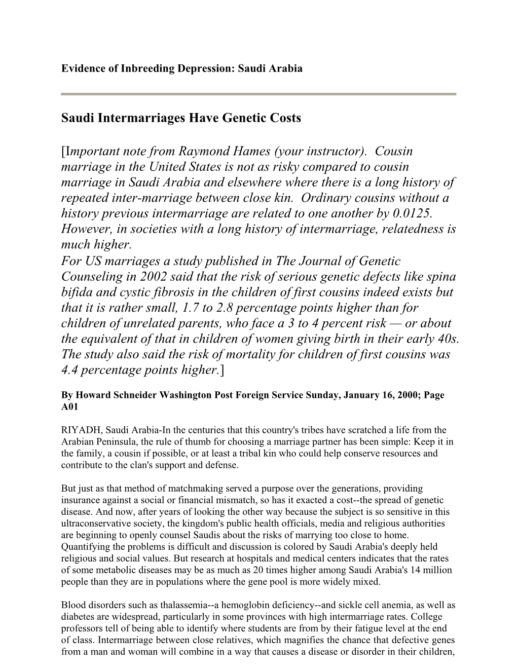 Cousin Marriage & Inbreeding Depression