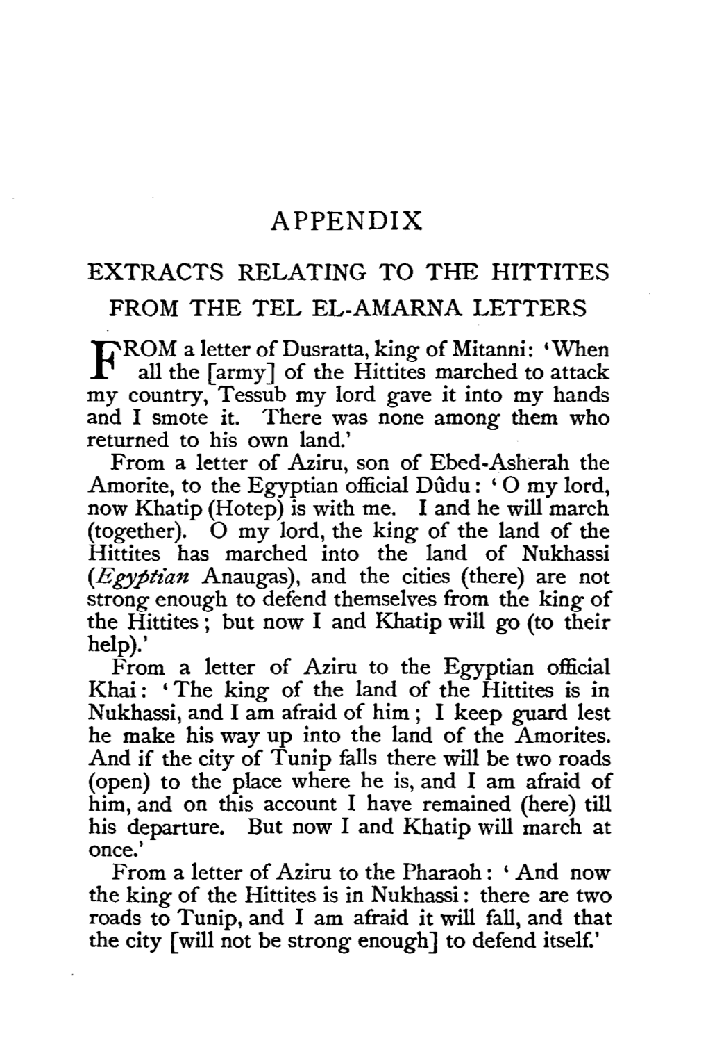 Extracts Relating to the Hittites from the Tel El-Amarna Letters