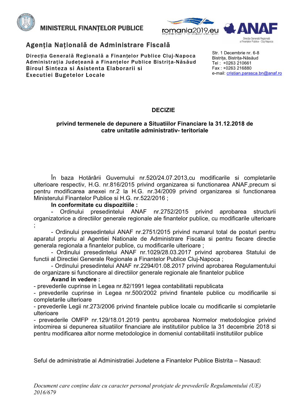 Agenţia Naţională De Administrare Fiscală Agenţia Naţională De