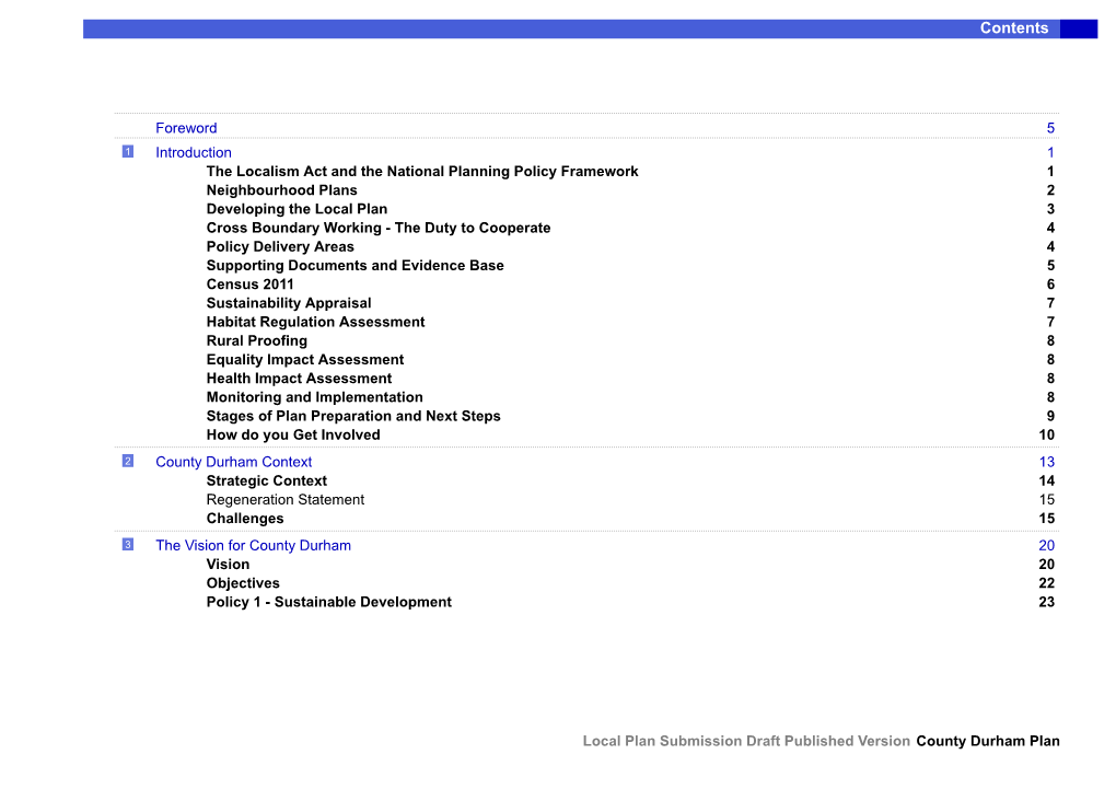 Local Plan Submission Draft Published Version County Durham Plan Contents