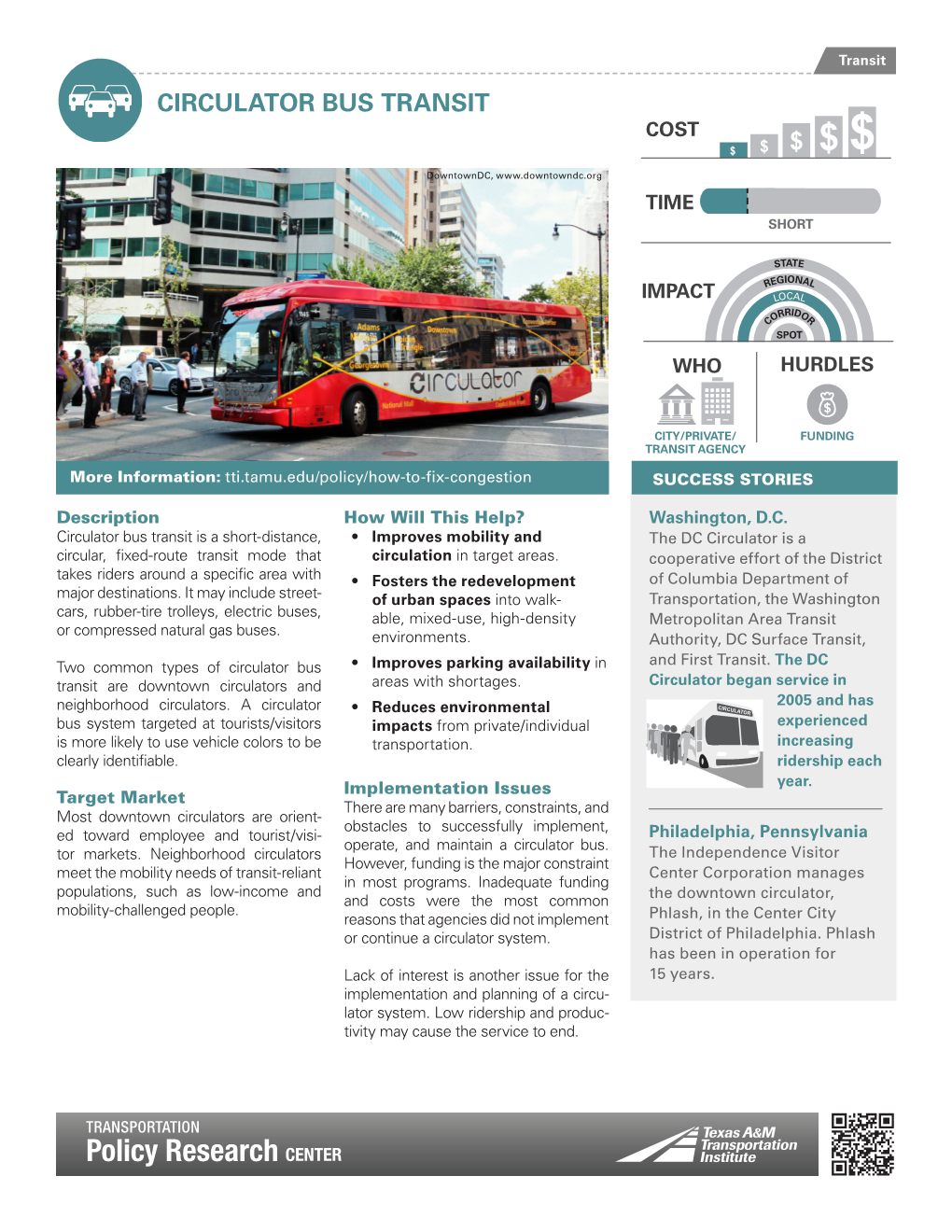 Circulator Bus Transit Cost