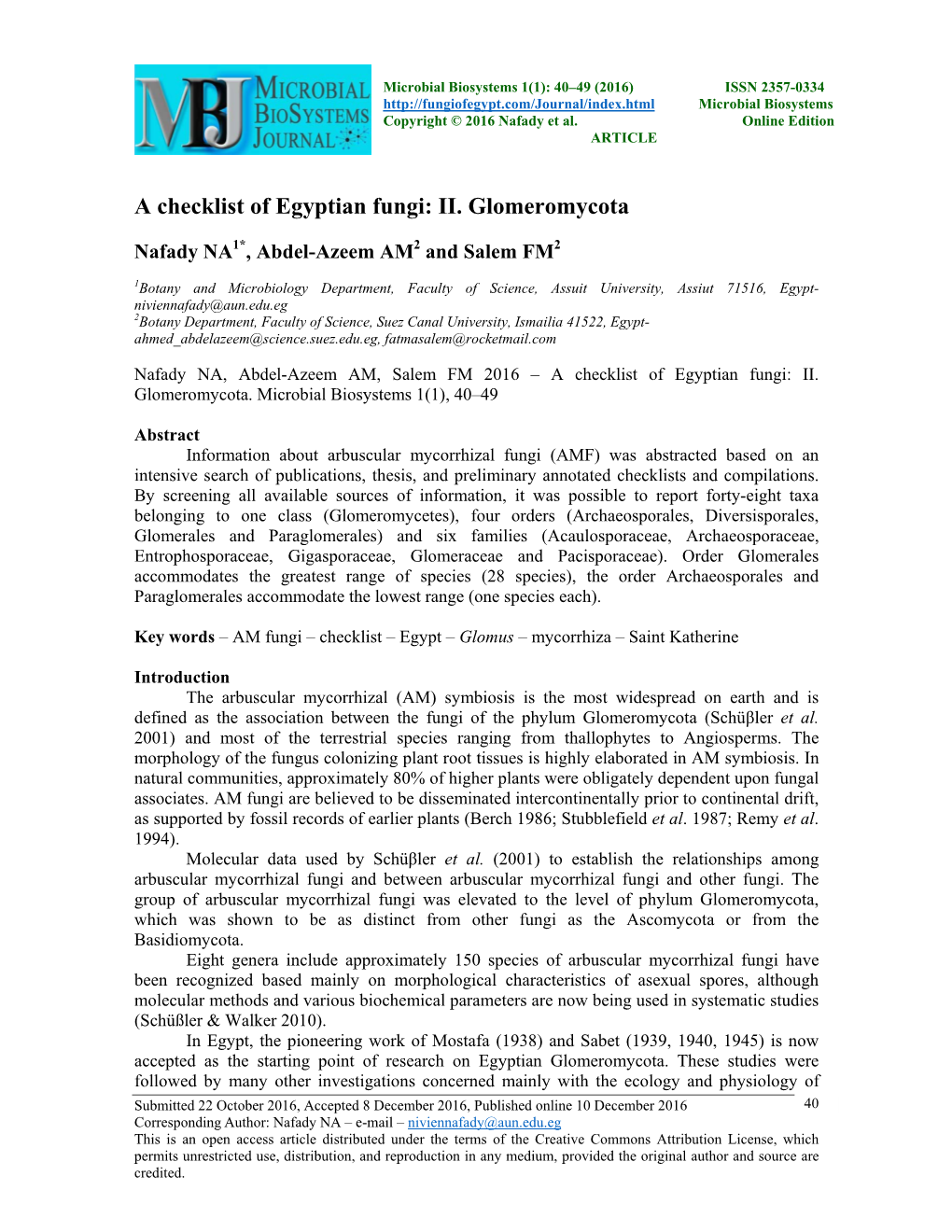 A Checklist of Egyptian Fungi: II