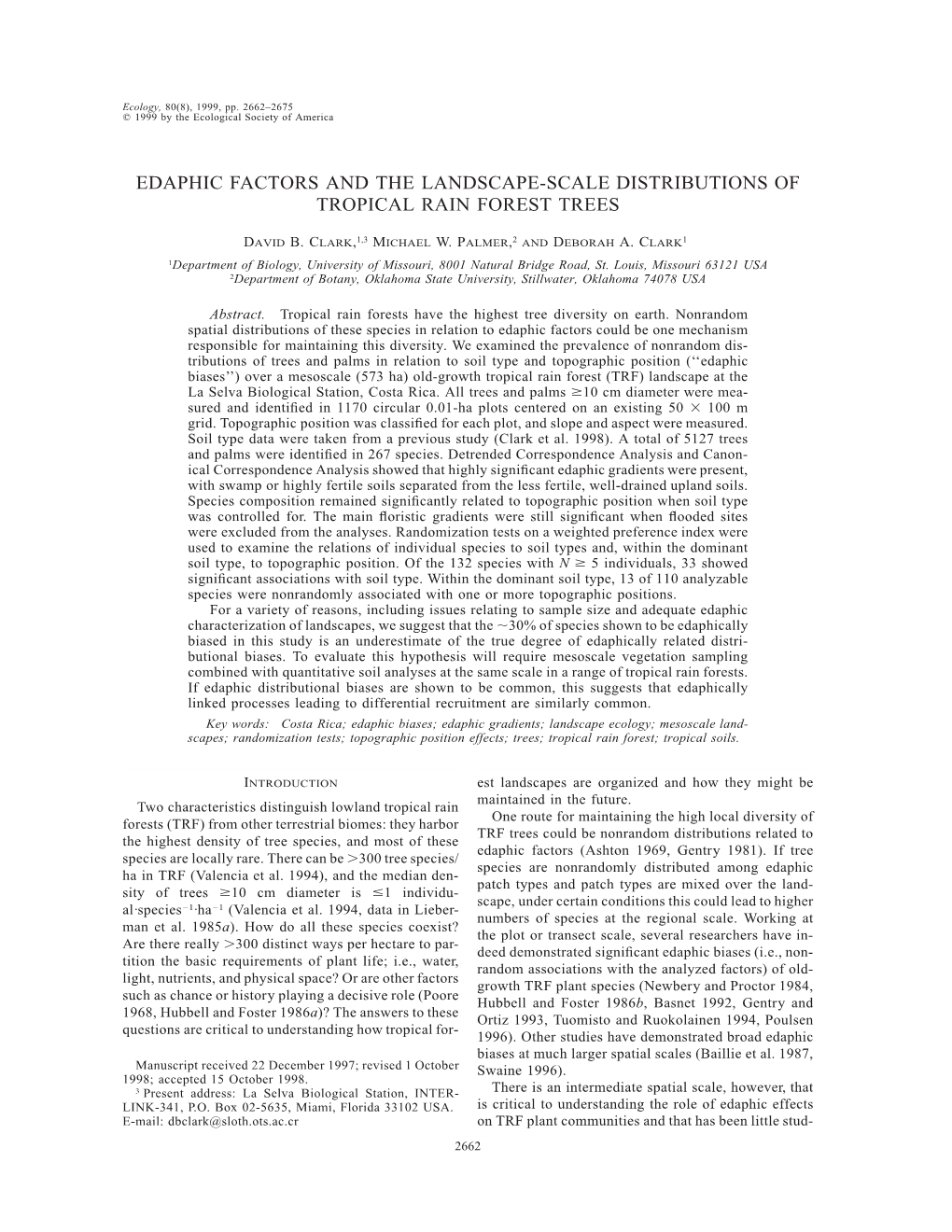 Edaphic Factors and the Landscape-Scale Distributions of Tropical Rain Forest Trees