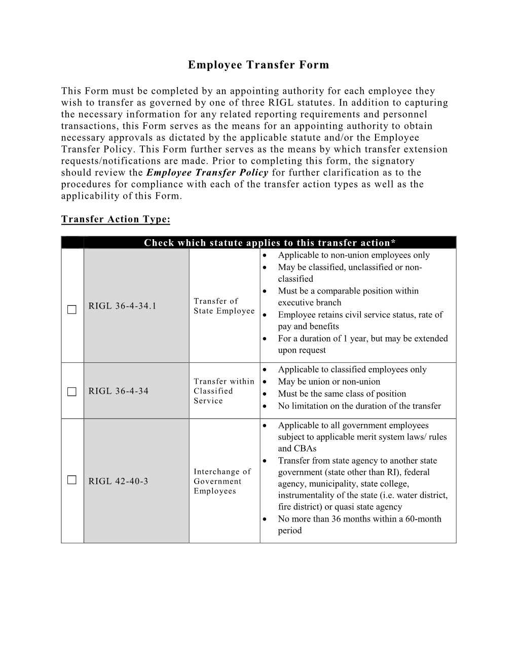 Employee Transfer Form