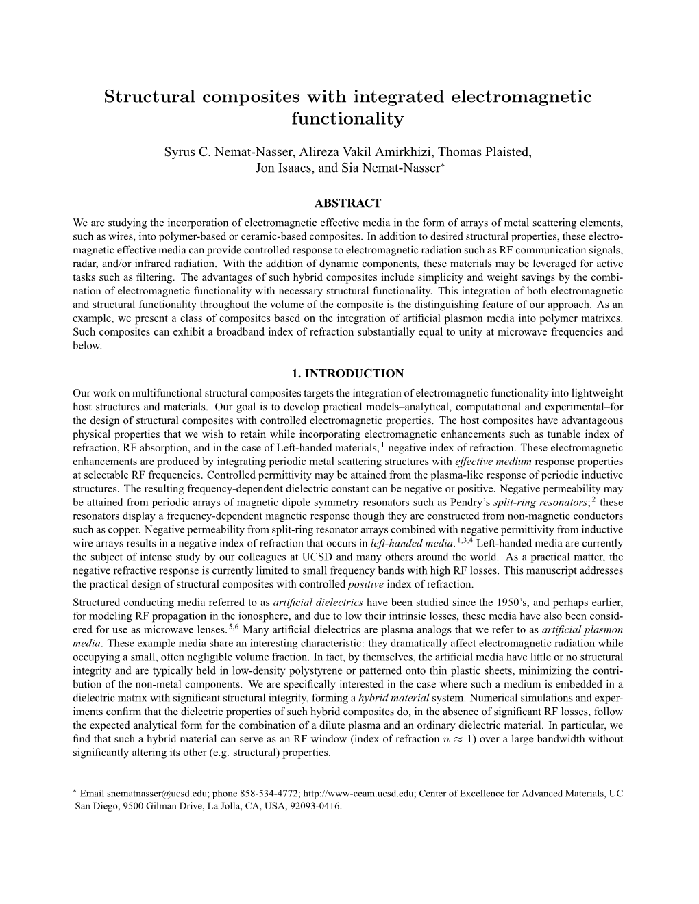 Structural Composites with Integrated Electromagnetic Functionality