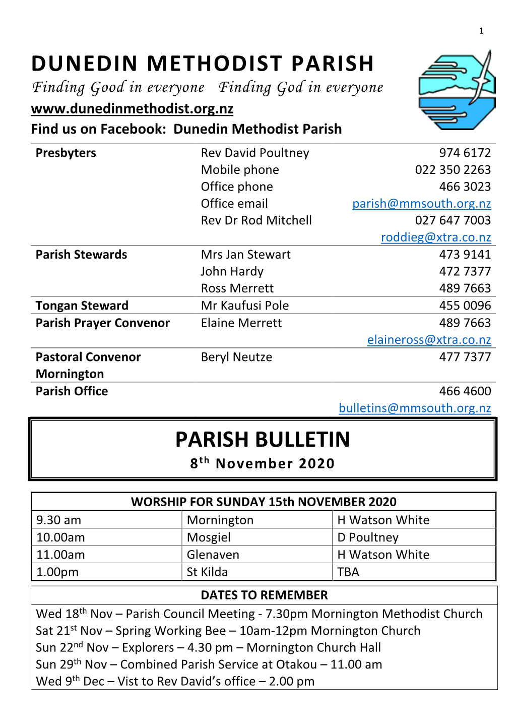 Dunedin Methodist Parish Parish Bulletin