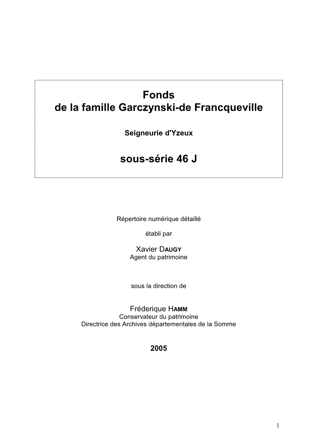 Fonds De La Famille Garczynski-De Francqueville