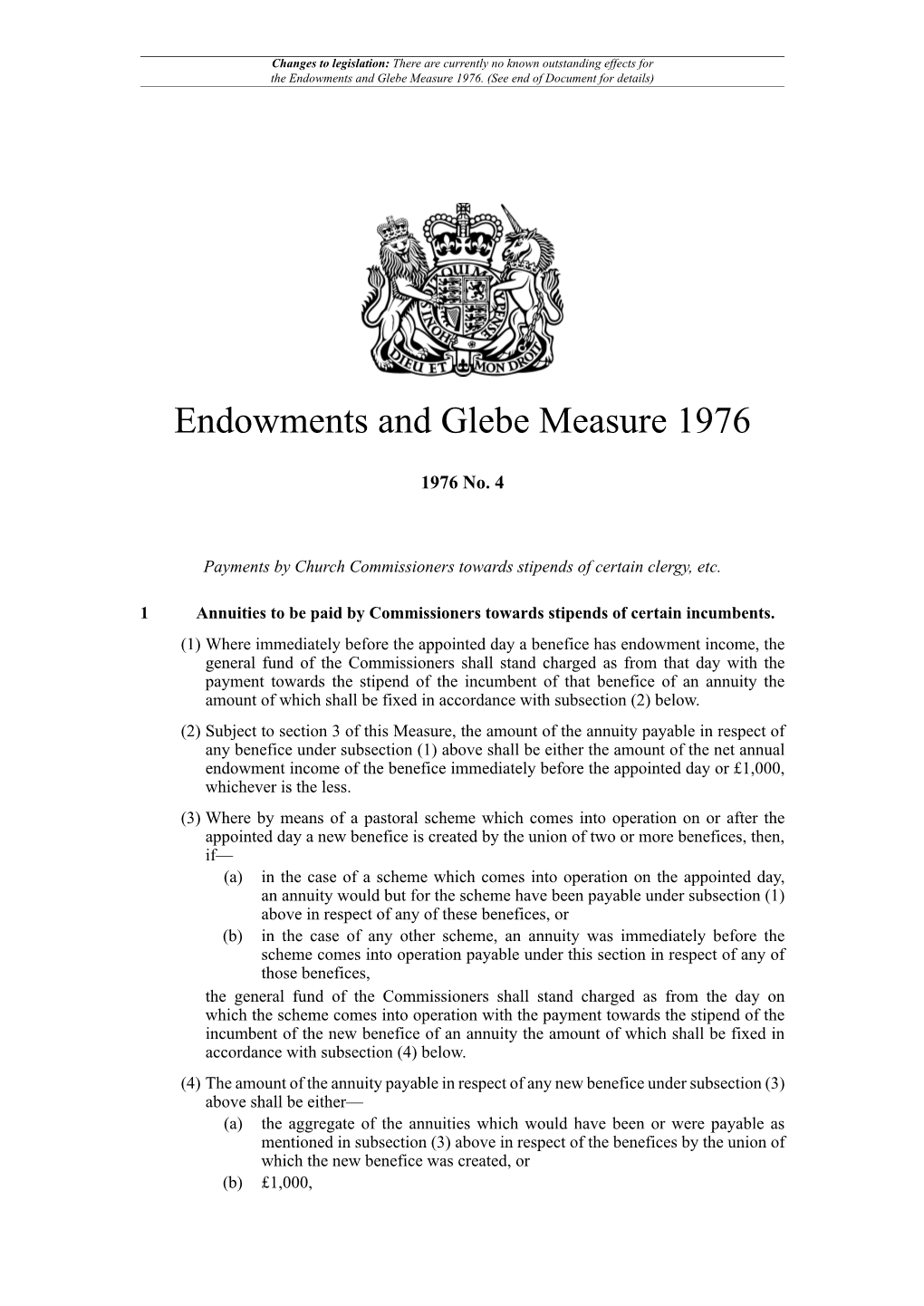 Endowments and Glebe Measure 1976