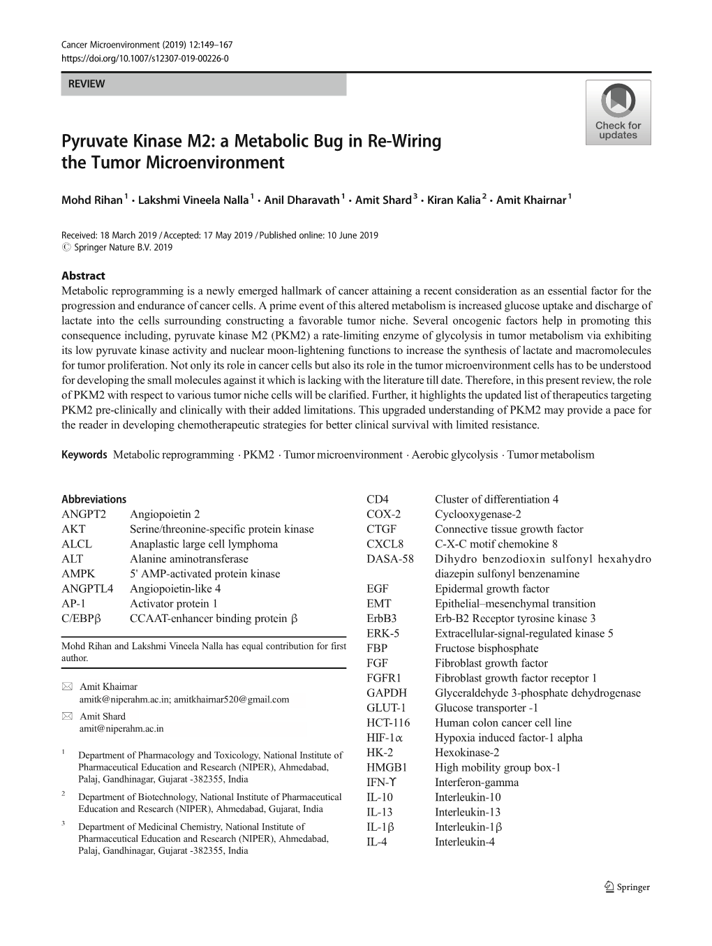 Pyruvate Kinase M2: a Metabolic Bug in Re-Wiring the Tumor Microenvironment