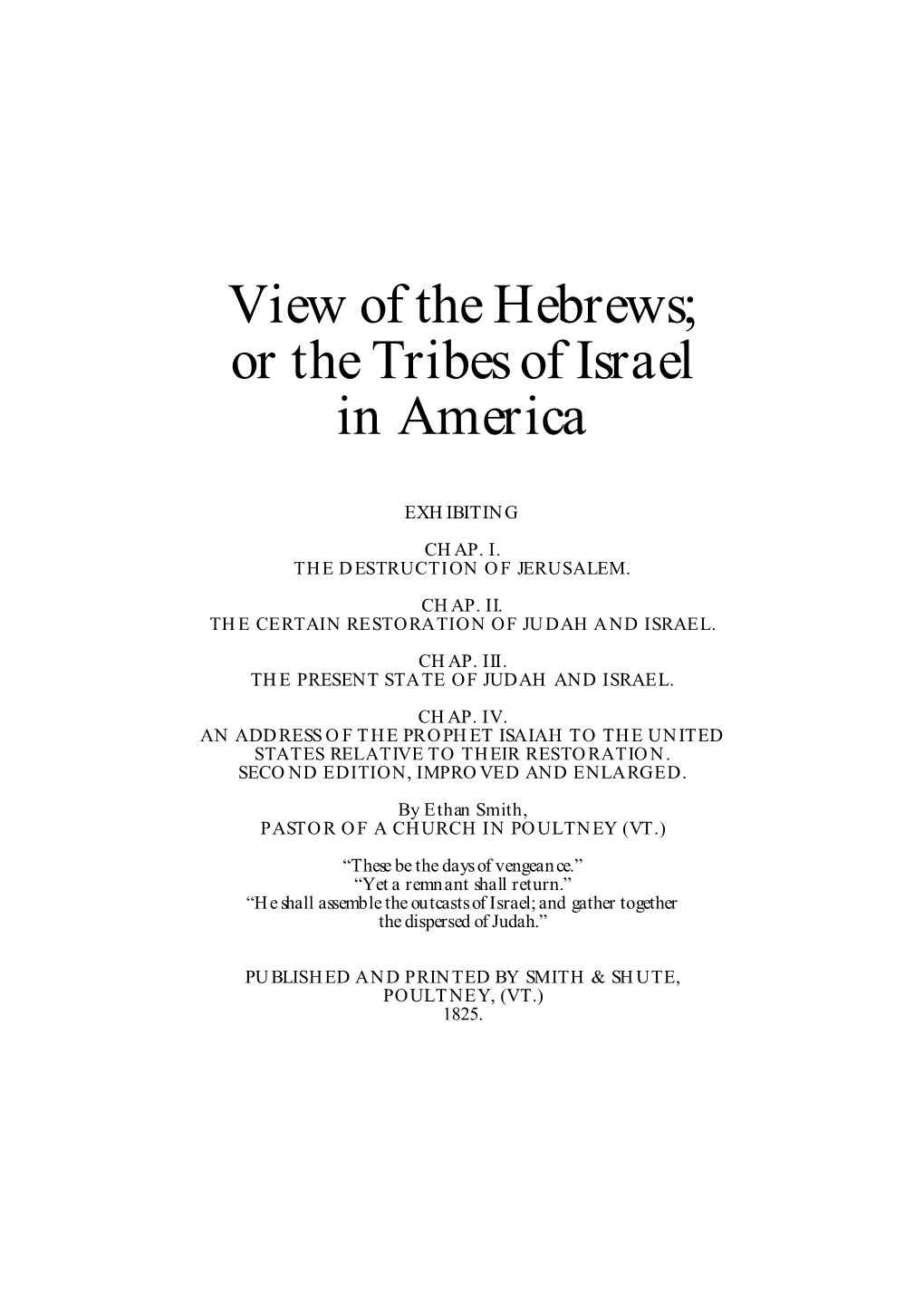 View of the Hebrews; Or the Tribes of Israel in America