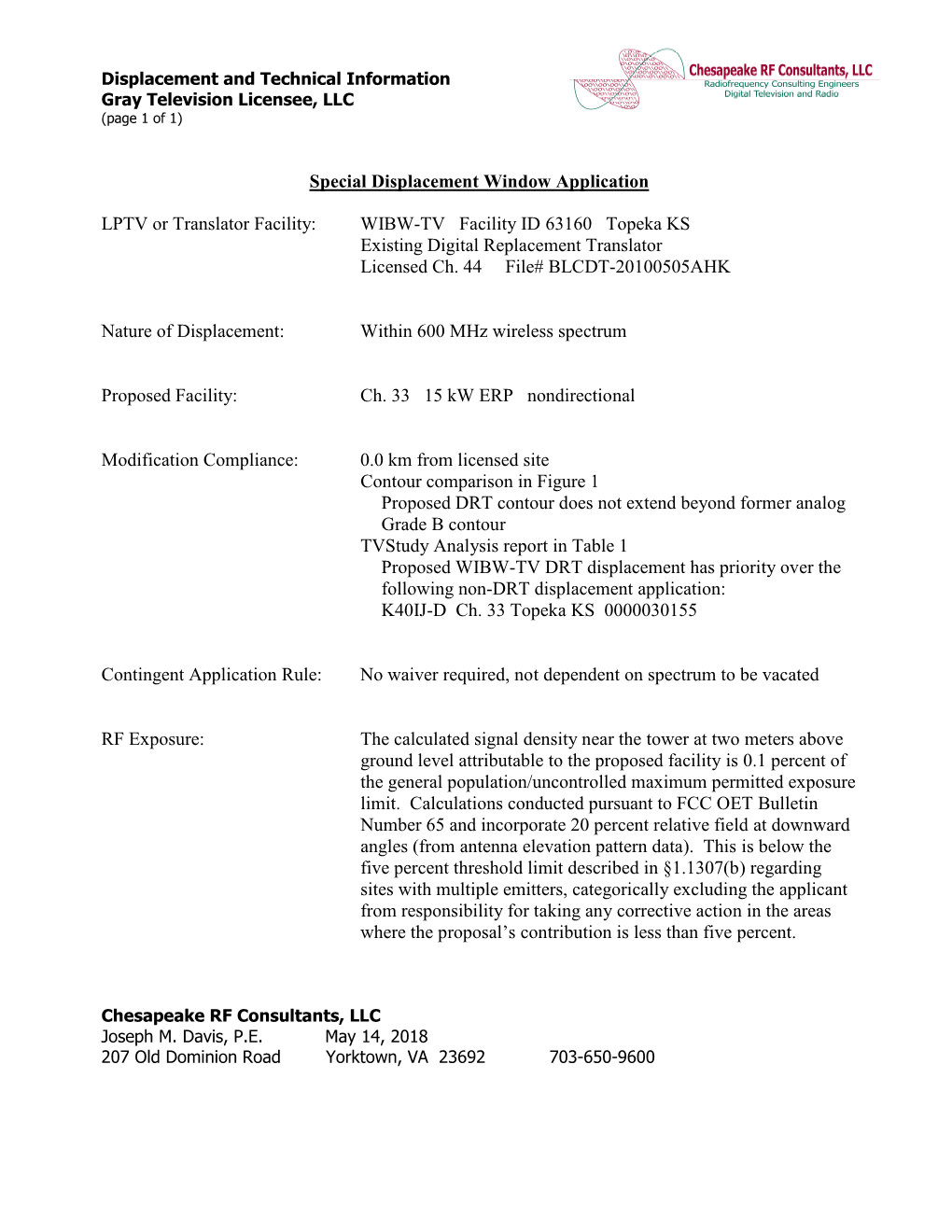 WIBW-TV Facility ID 63160 Topeka KS Existing Digital Replacement Translator Licensed Ch