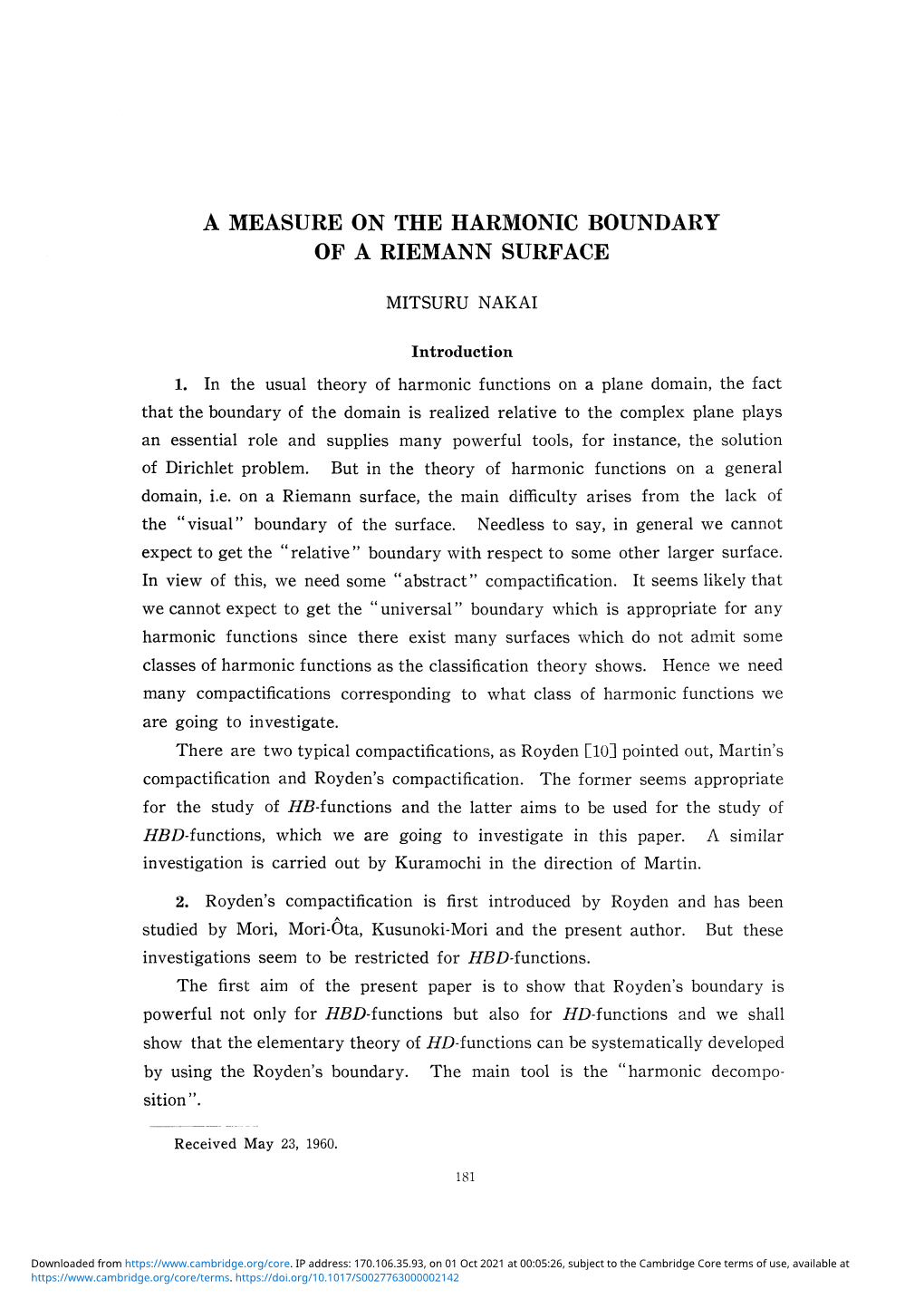 A Measure on the Harmonic Boundary of a Riemann Surface