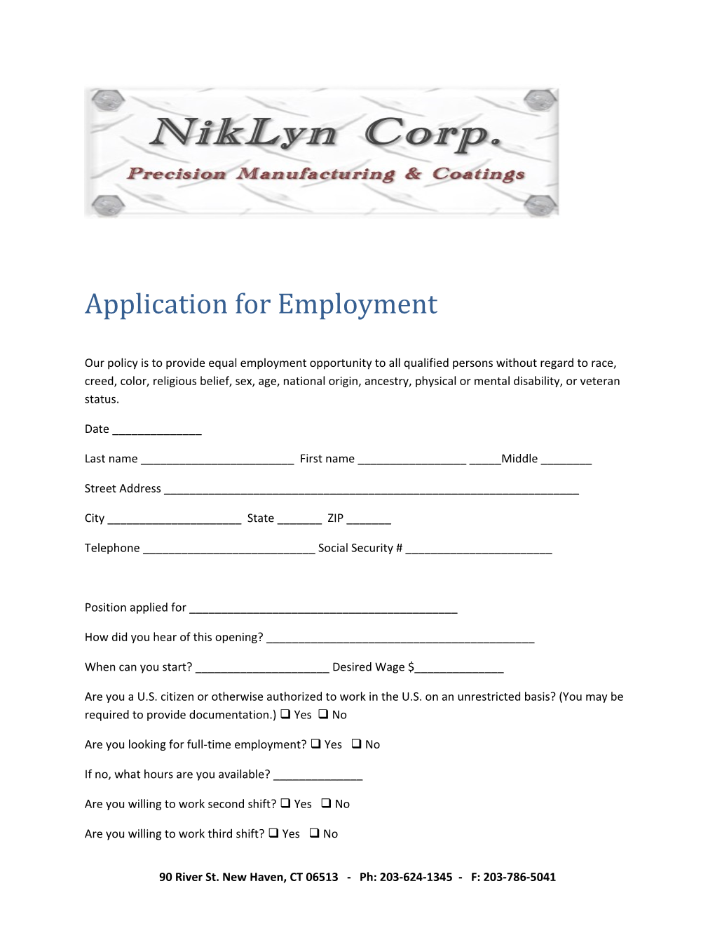 Application for Employment s105