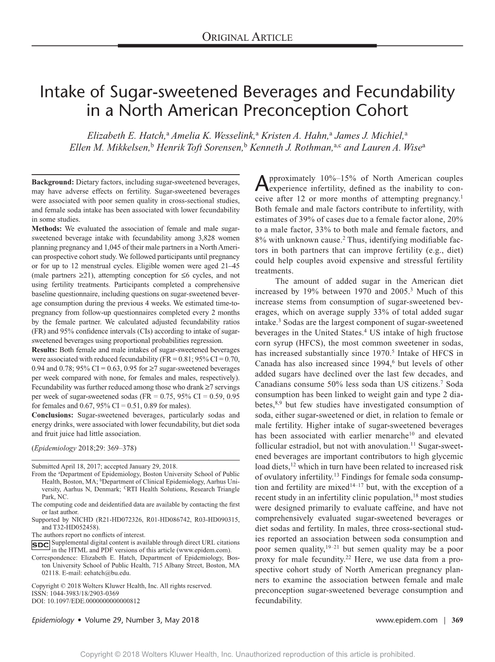 Intake of Sugar-Sweetened Beverages and Fecundability in a North American Preconception Cohort