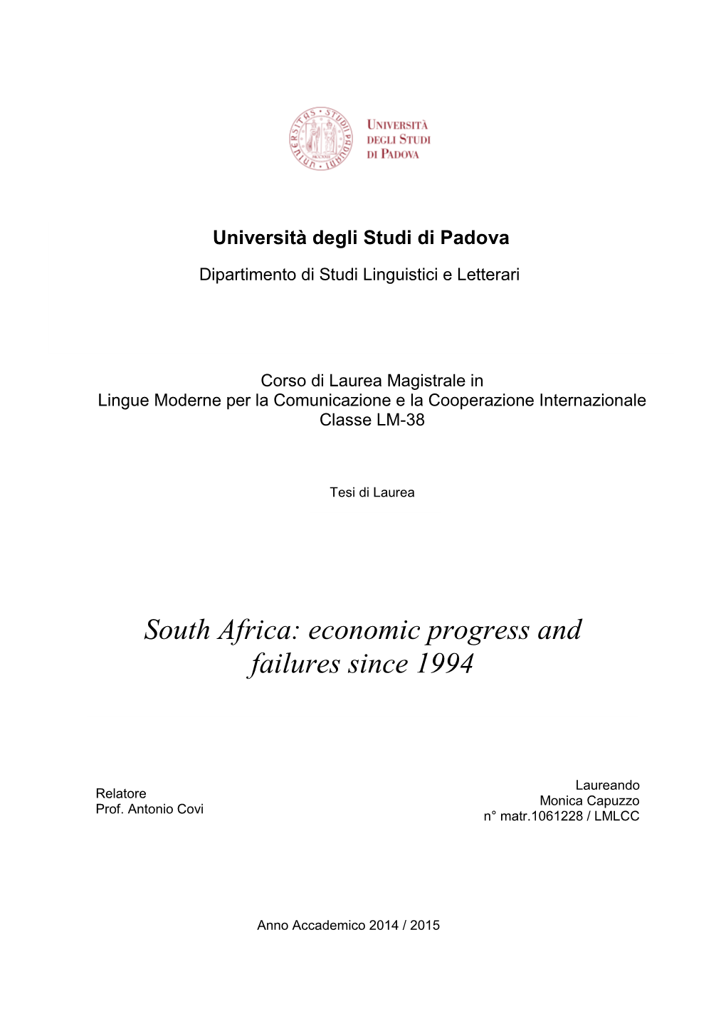 South Africa: Economic Progress and Failures Since 1994