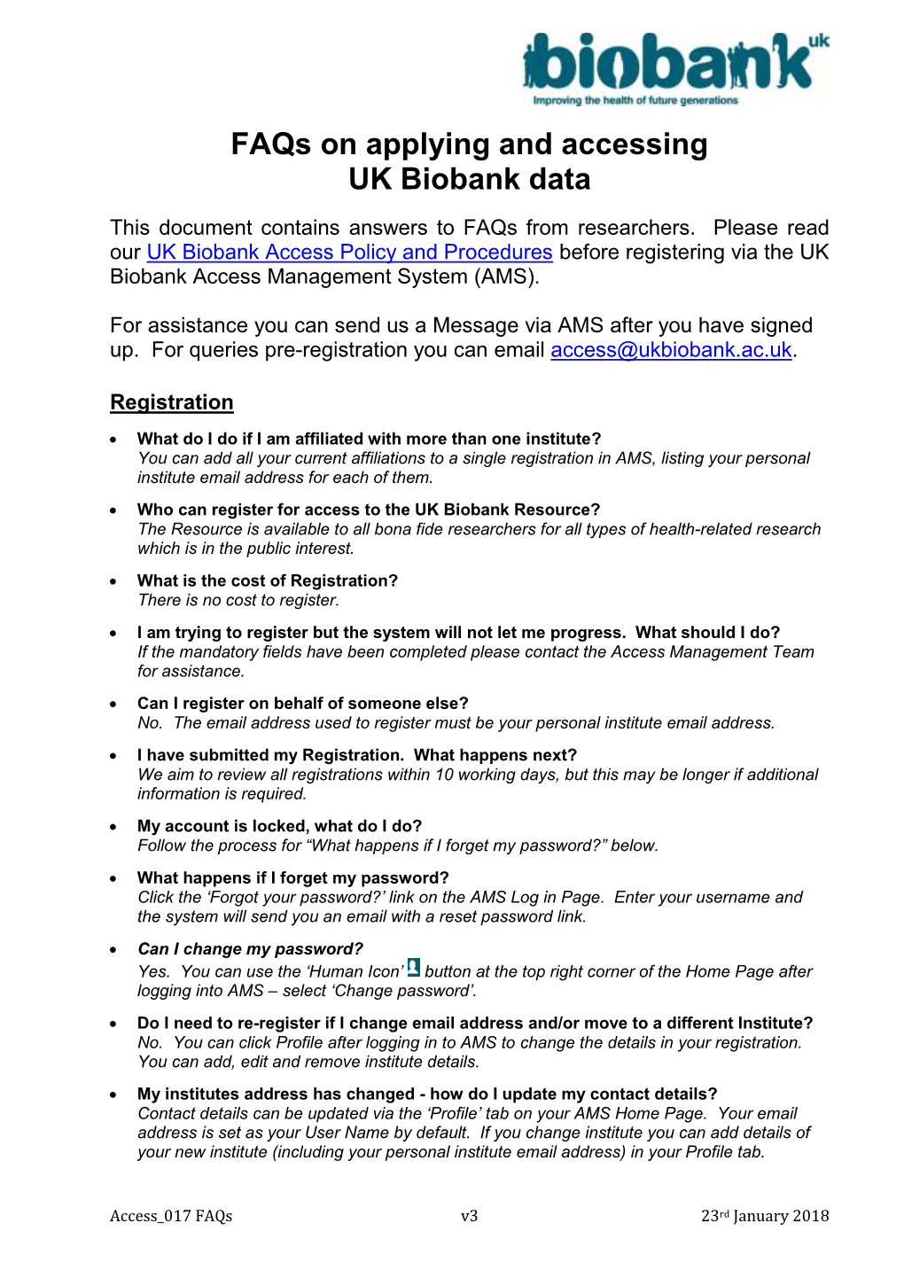 Faqs on Applying and Accessing UK Biobank Data