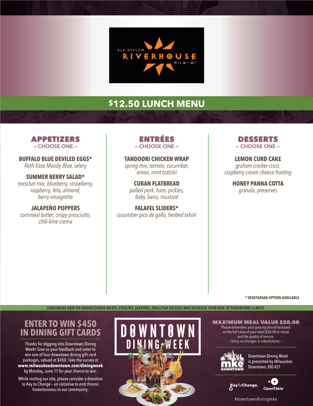 12.50 Lunch Menu Enter to Win $450 in Dining Gift Cards