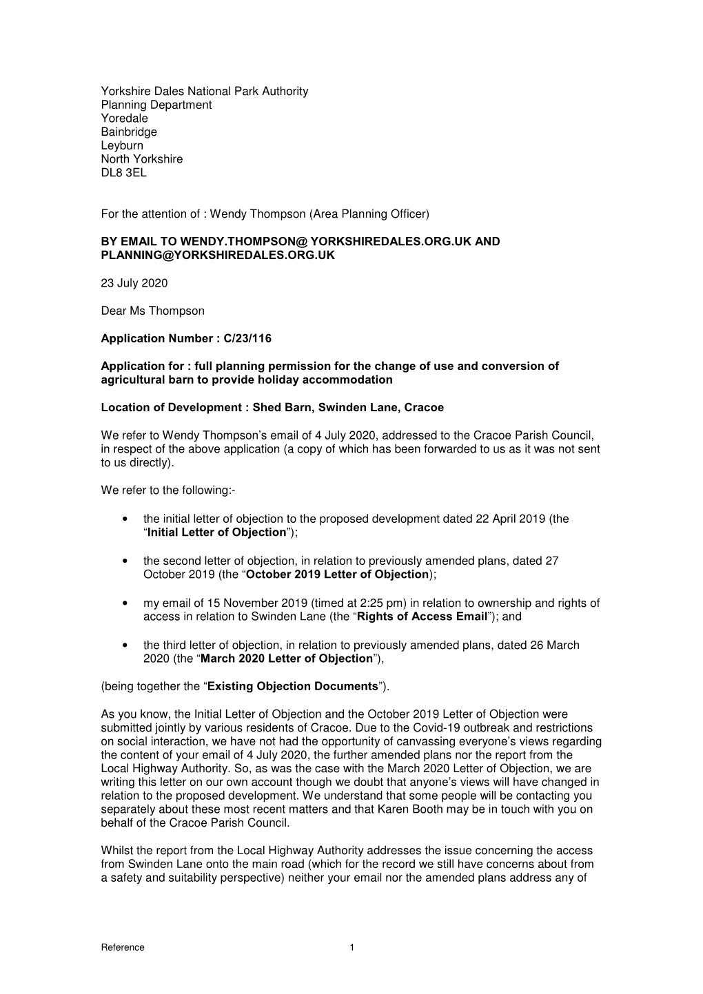 Yorkshire Dales National Park Authority Planning Department Yoredale Bainbridge Leyburn North Yorkshire DL8 3EL