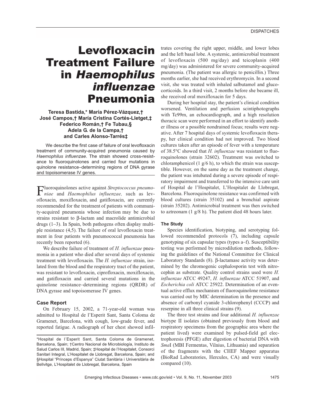 Levofloxacin Treatment Failure in Haemophilus Influenzae Pneumonia