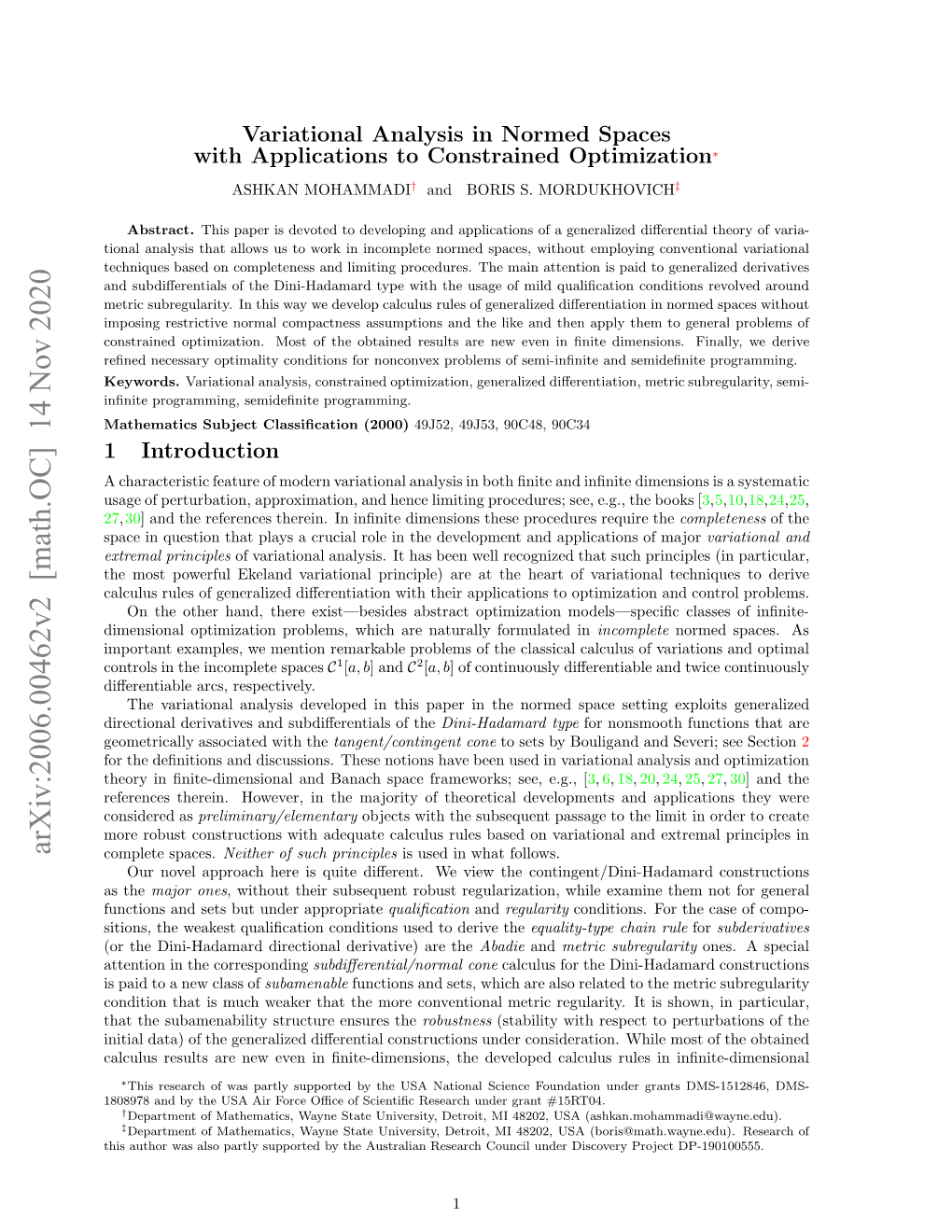 Variational Analysis in Normed Spaces with Applications to Constrained