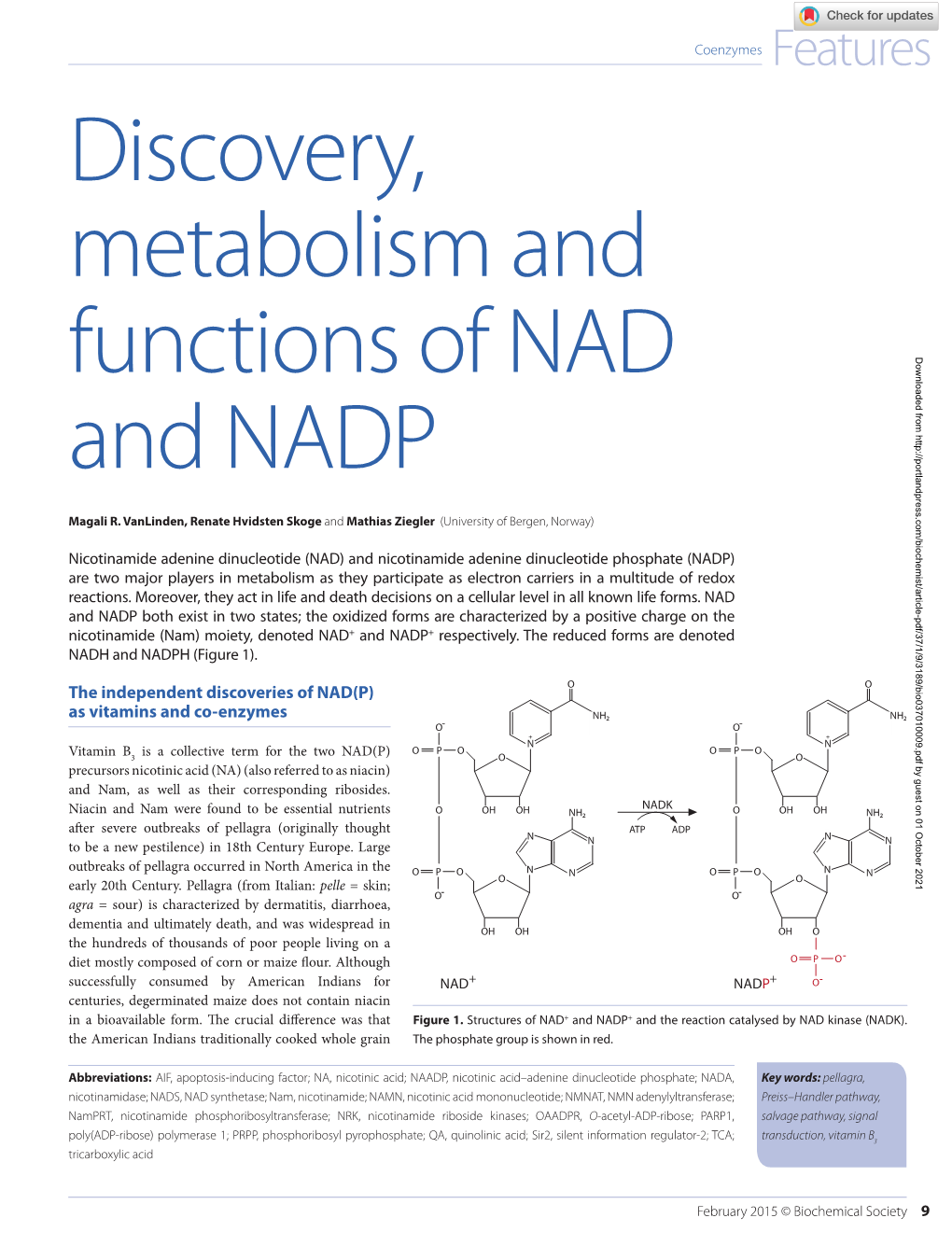 Discovery, Metabolism and Functions of NAD and NADP