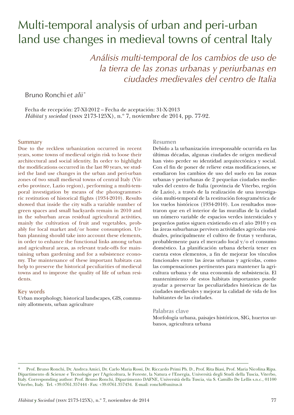 Multi-Temporal Analysis of Urban and Peri-Urban Land Use Changes