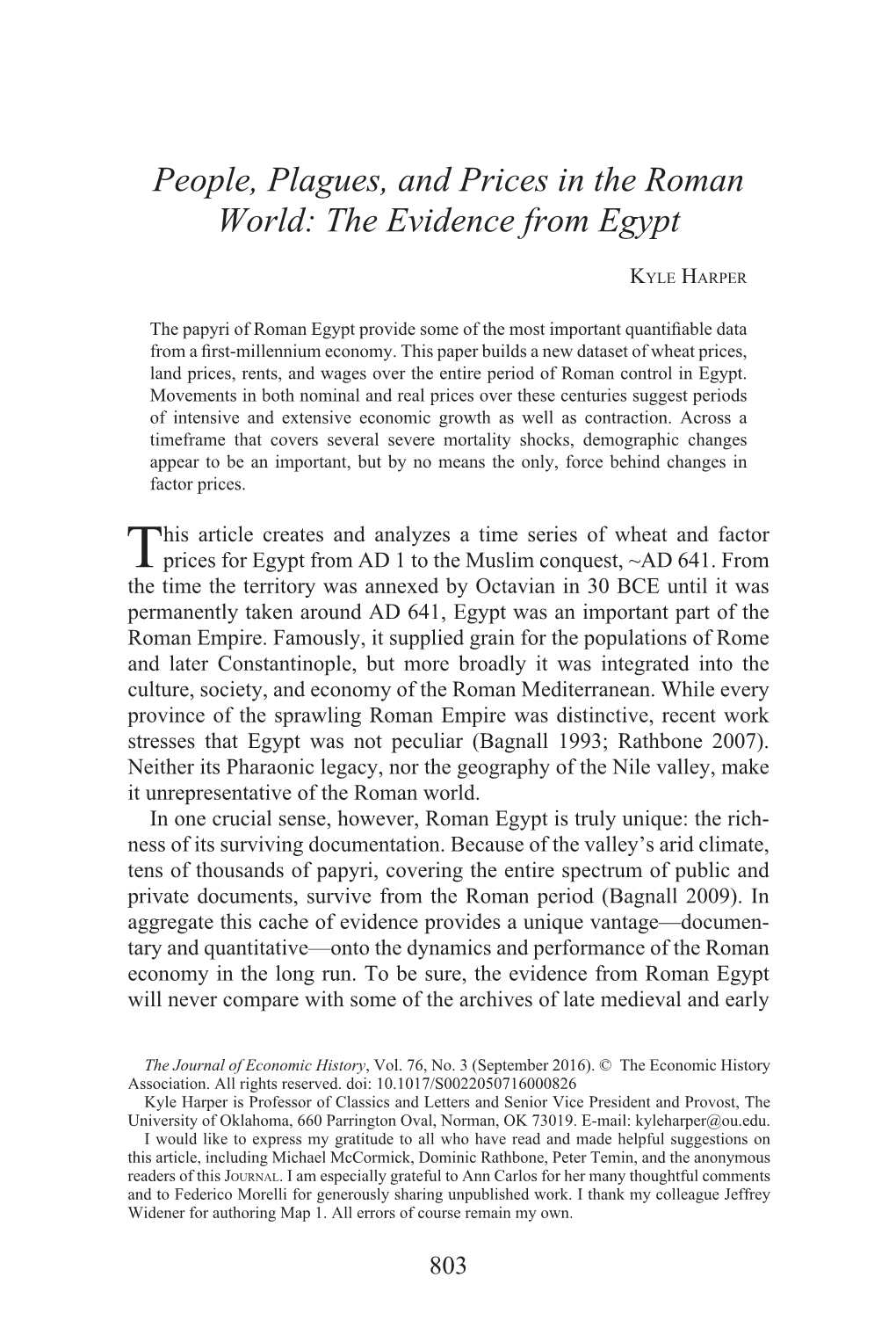 People, Plagues, and Prices in the Roman World: the Evidence from Egypt