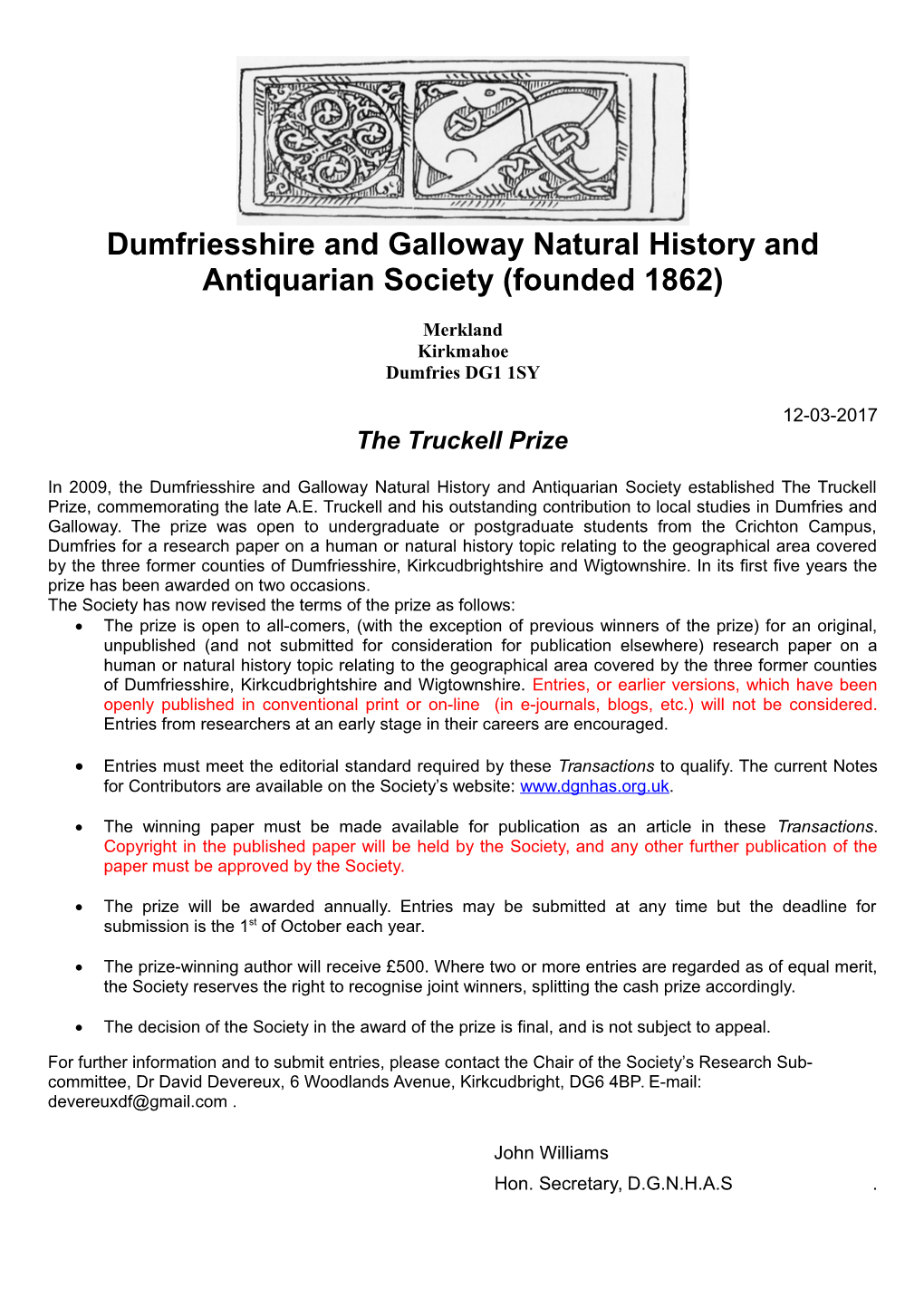 Dumfriesshire and Galloway Natural History and Antiquarian Society (Founded 1862)