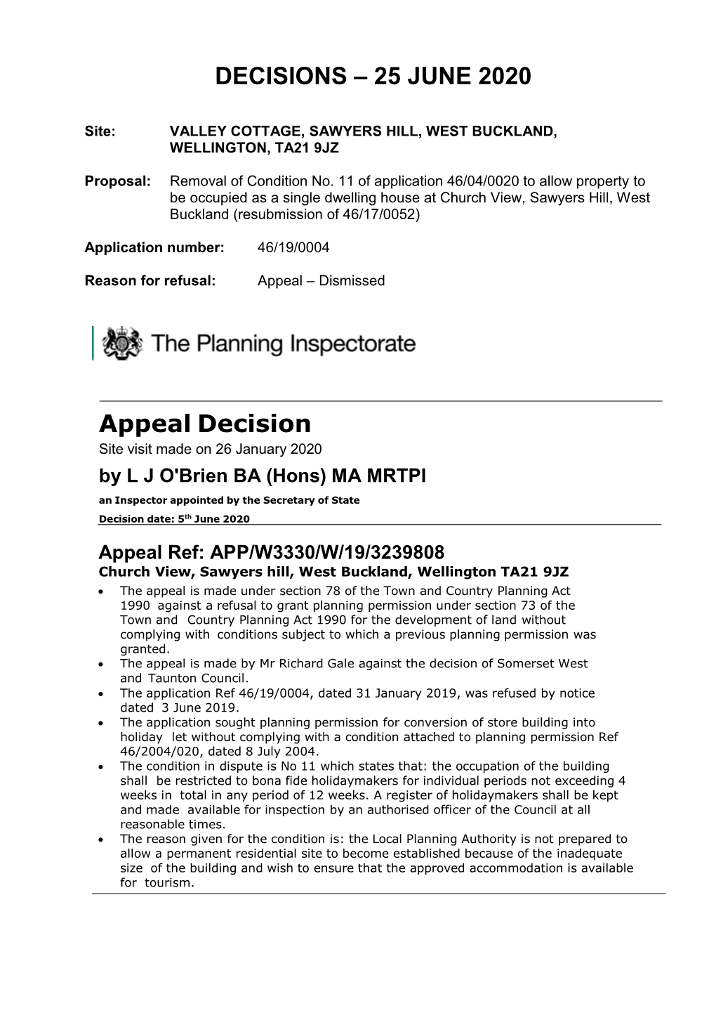 25 JUNE 2020 Appeal Decision