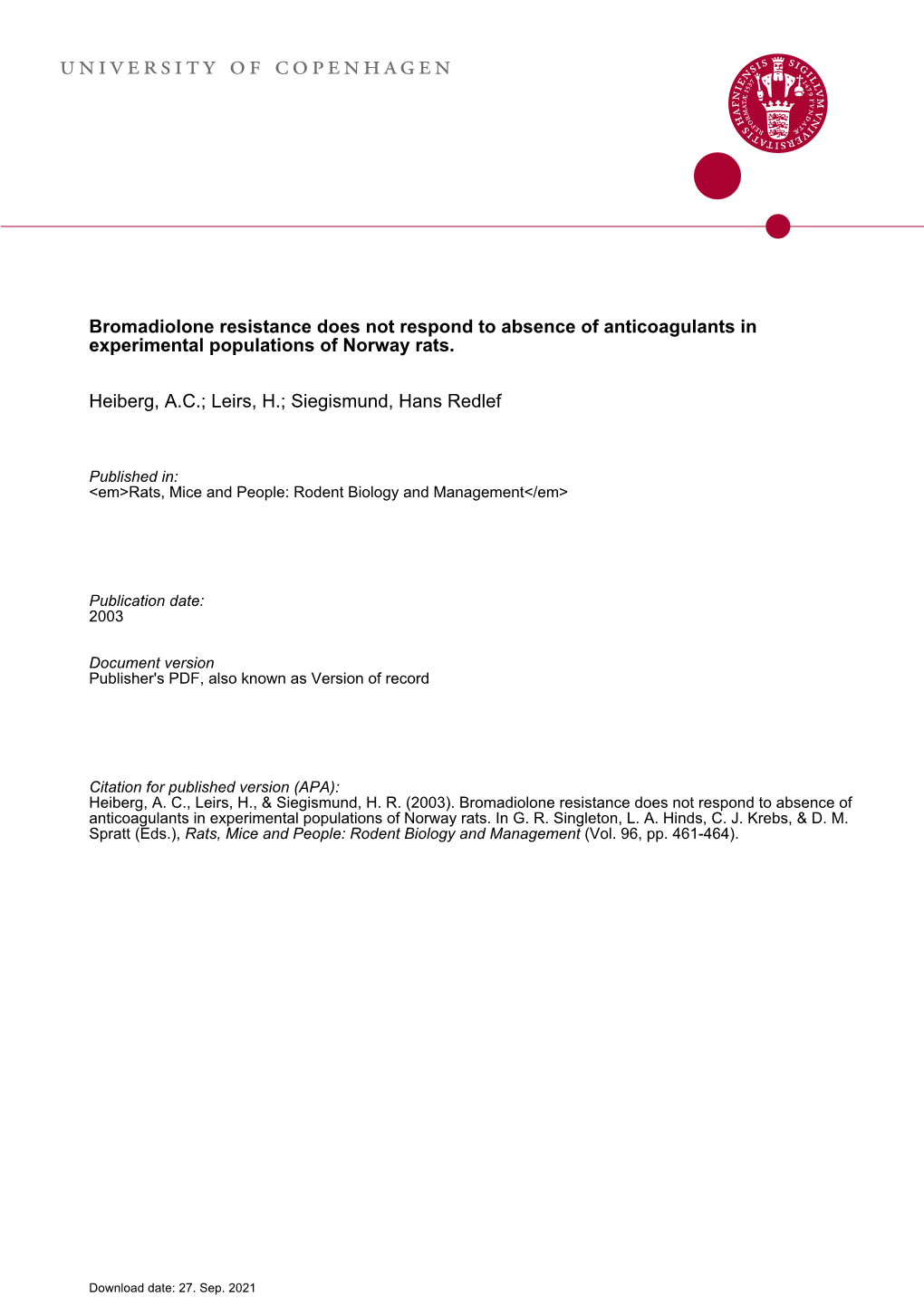 Evolutionary Biology of the Genus Rattus: Proﬁle of an Archetypal Rodent Pest