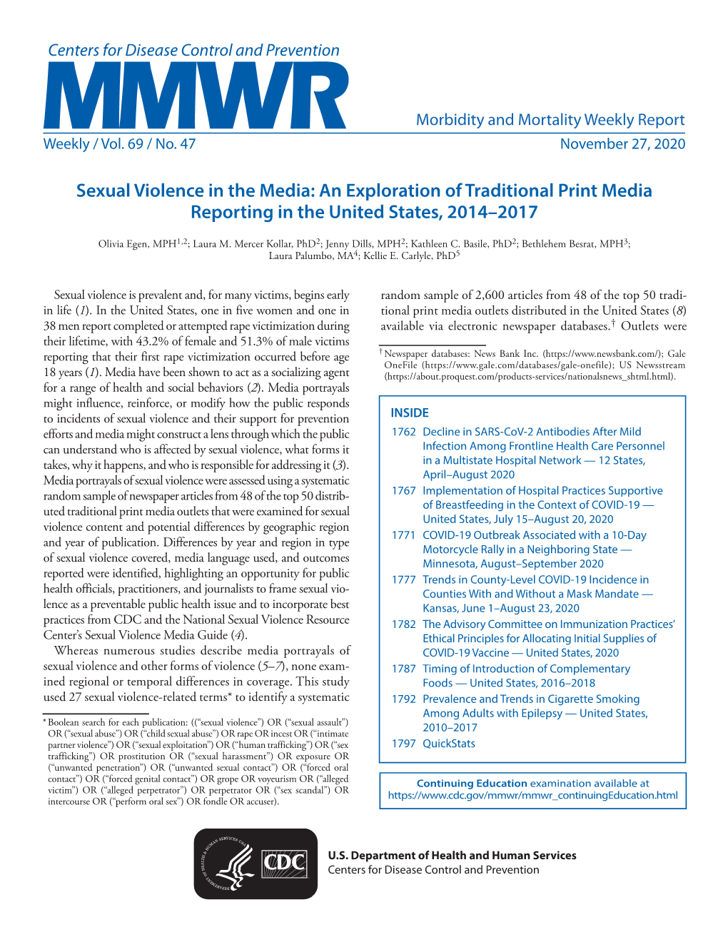 MMWR, Volume 69, Issue 47 — November 27,2020