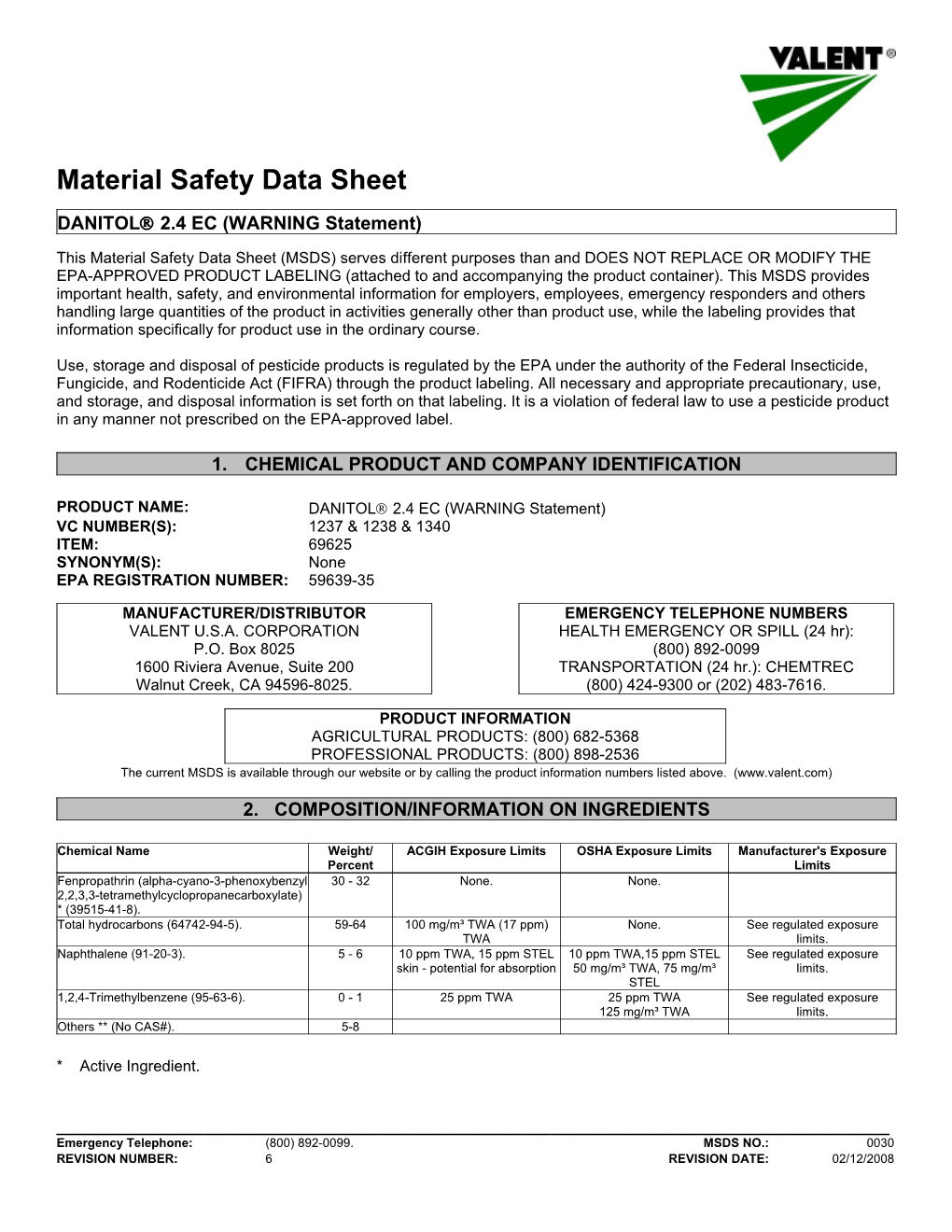 Material Safety Data Sheet