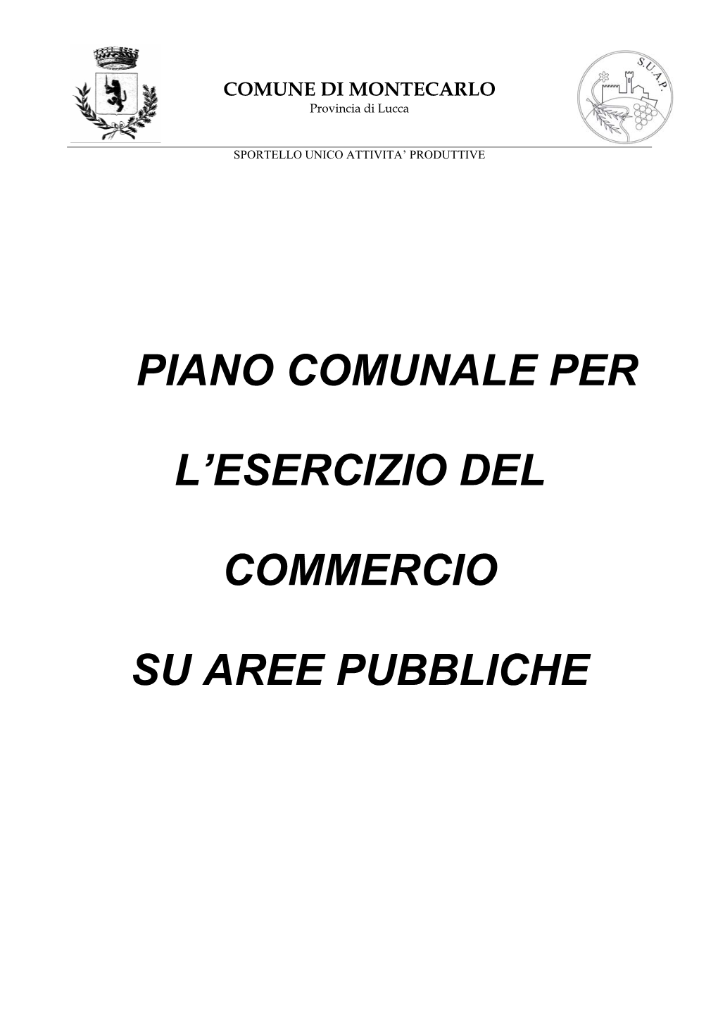 Piano Comunale Per L'esercizio Del Commercio Su Aree Pubbliche