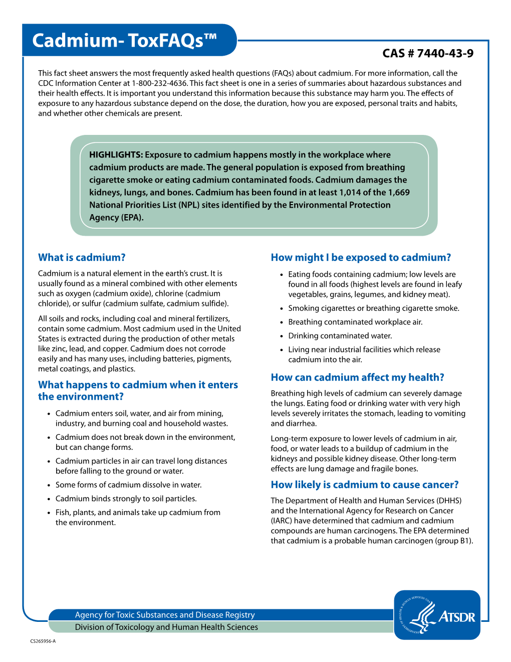 Cadmium- Toxfaqs™